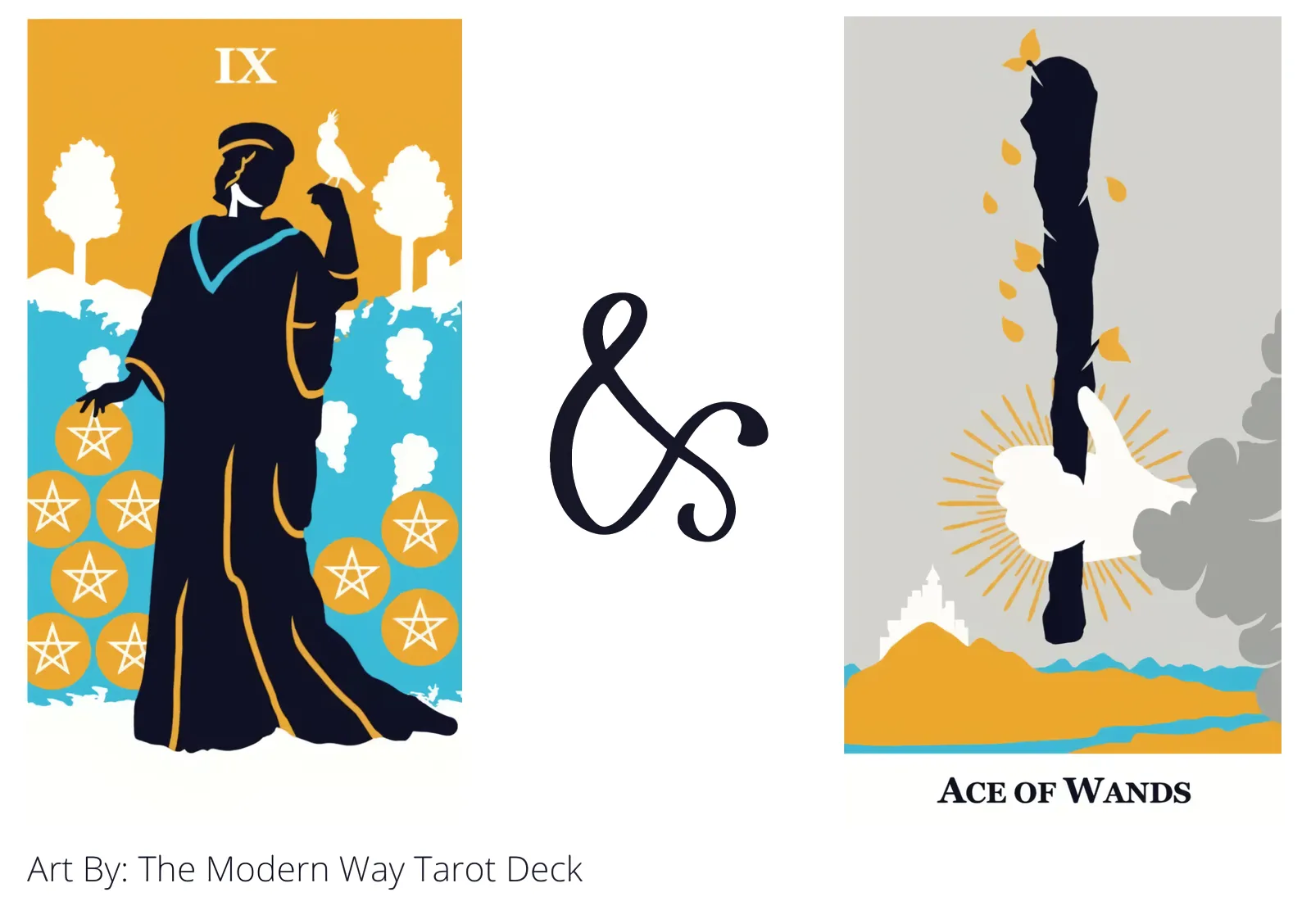 nine of pentacles and ace of wands tarot cards together