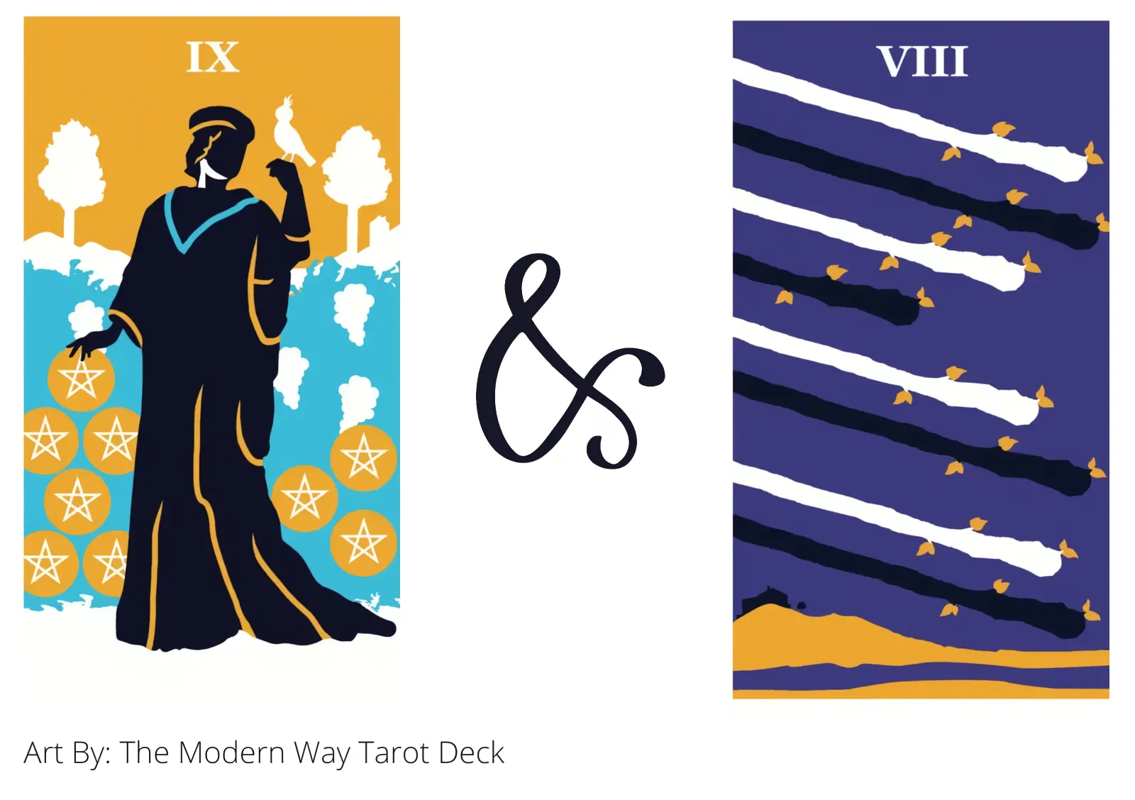 nine of pentacles and eight of wands tarot cards together