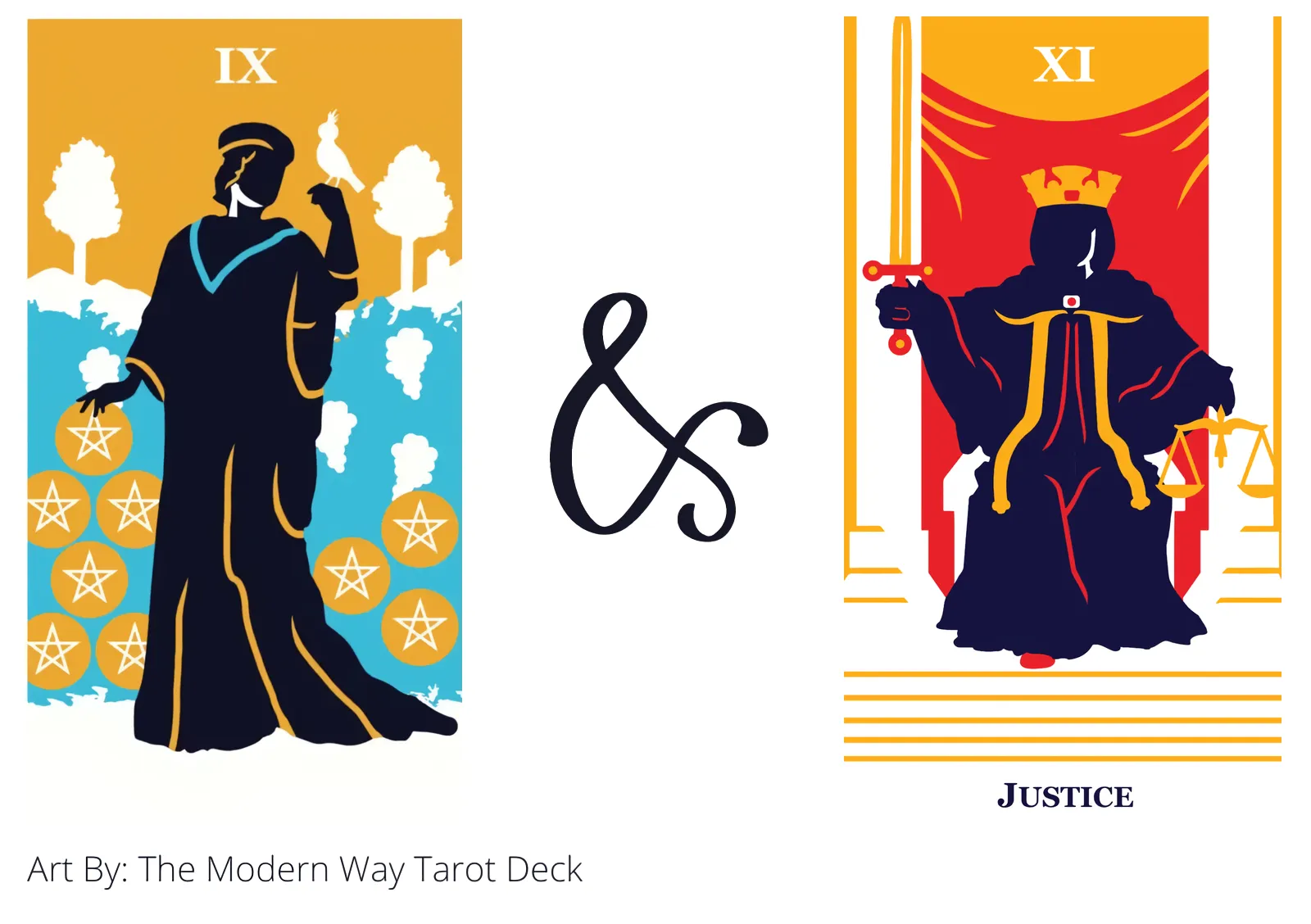 nine of pentacles and justice tarot cards together