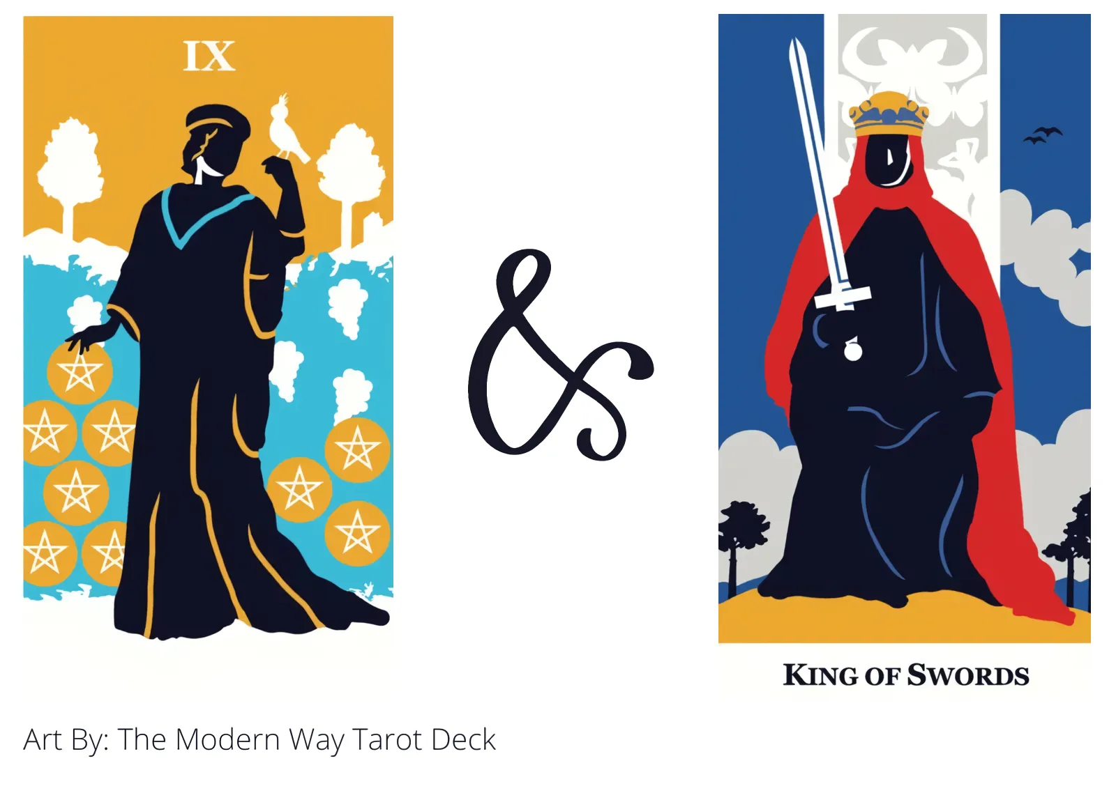 nine of pentacles and king of swords tarot cards together