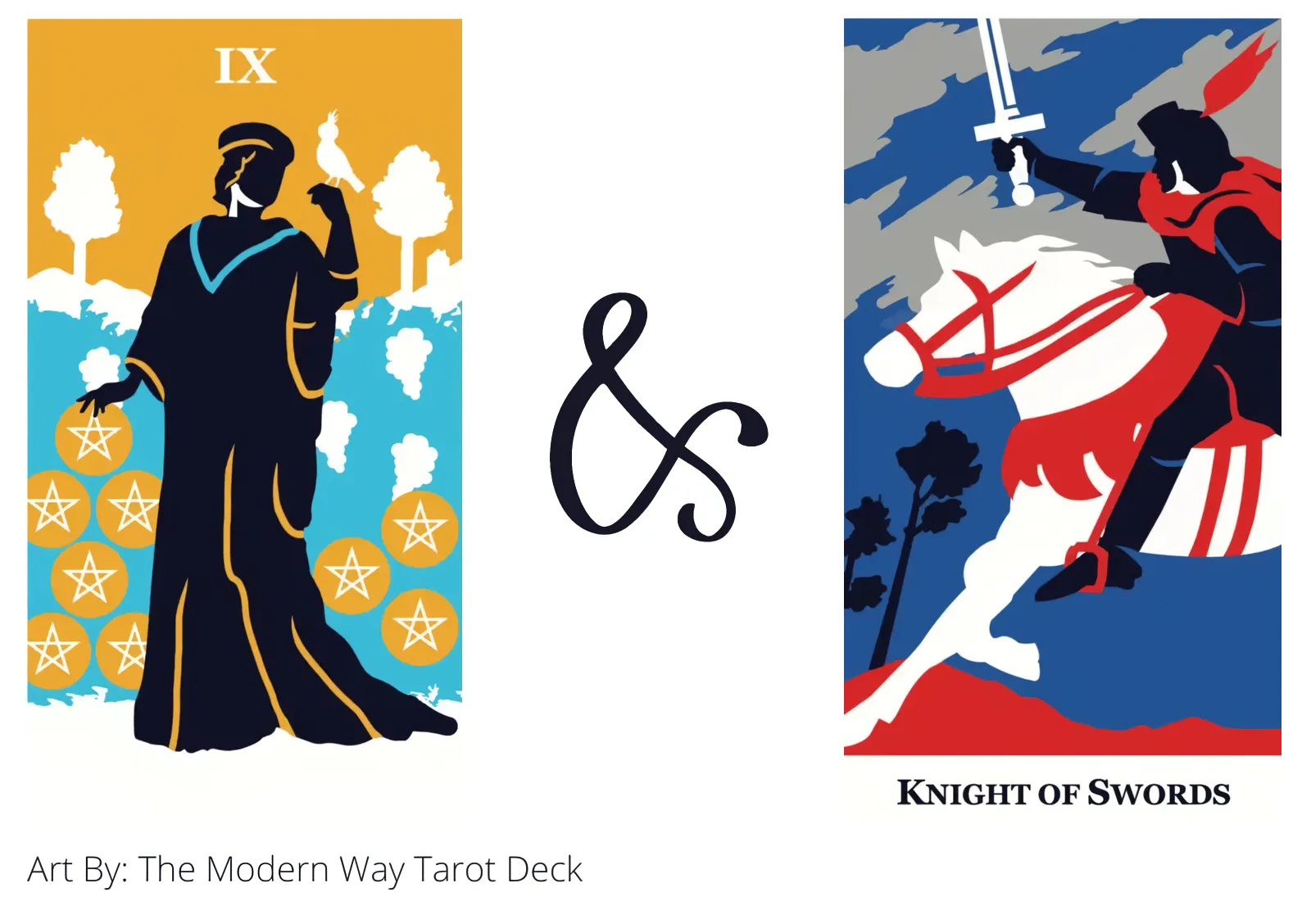 nine of pentacles and knight of swords tarot cards together