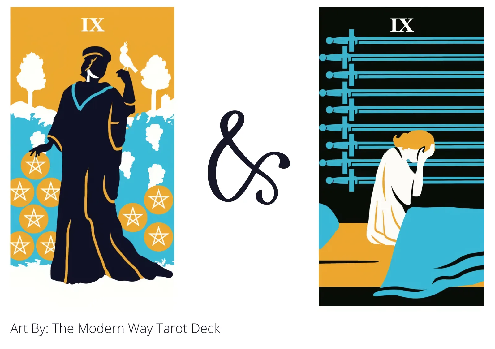 nine of pentacles and nine of swords tarot cards together