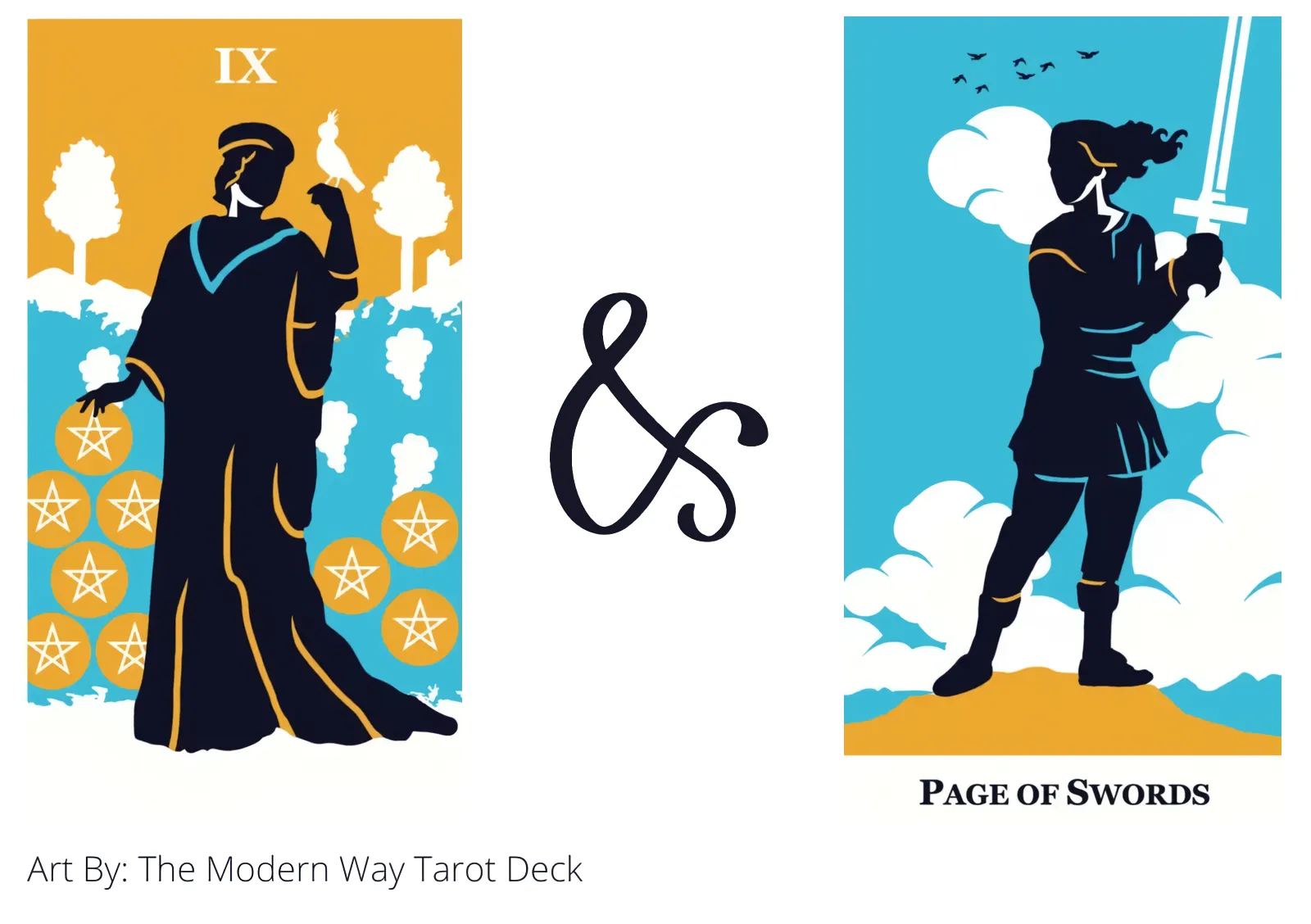 nine of pentacles and page of swords tarot cards together