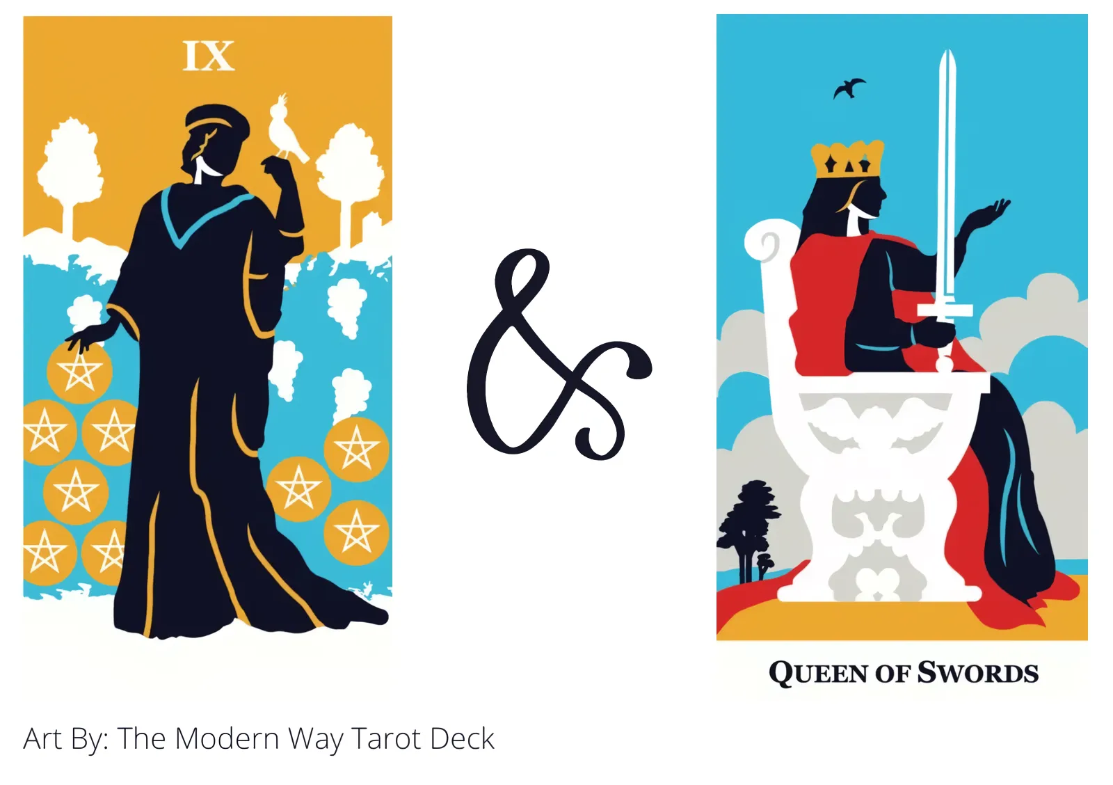 nine of pentacles and queen of swords tarot cards together