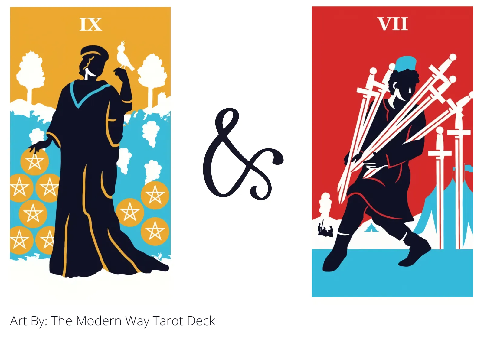 nine of pentacles and seven of swords tarot cards together
