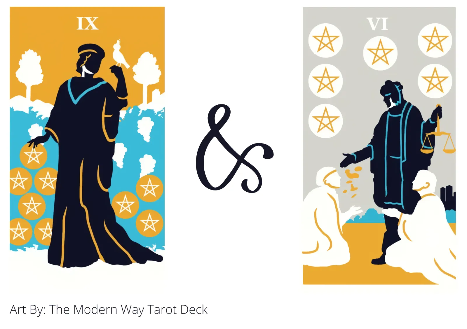 nine of pentacles and six of pentacles tarot cards together