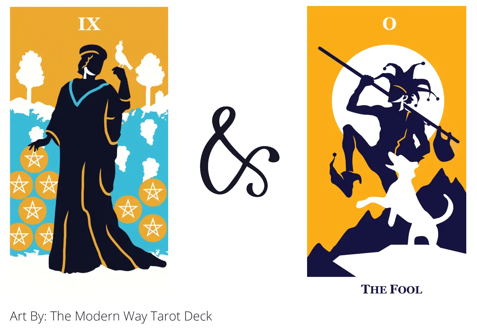 nine of pentacles and the fool tarot cards together