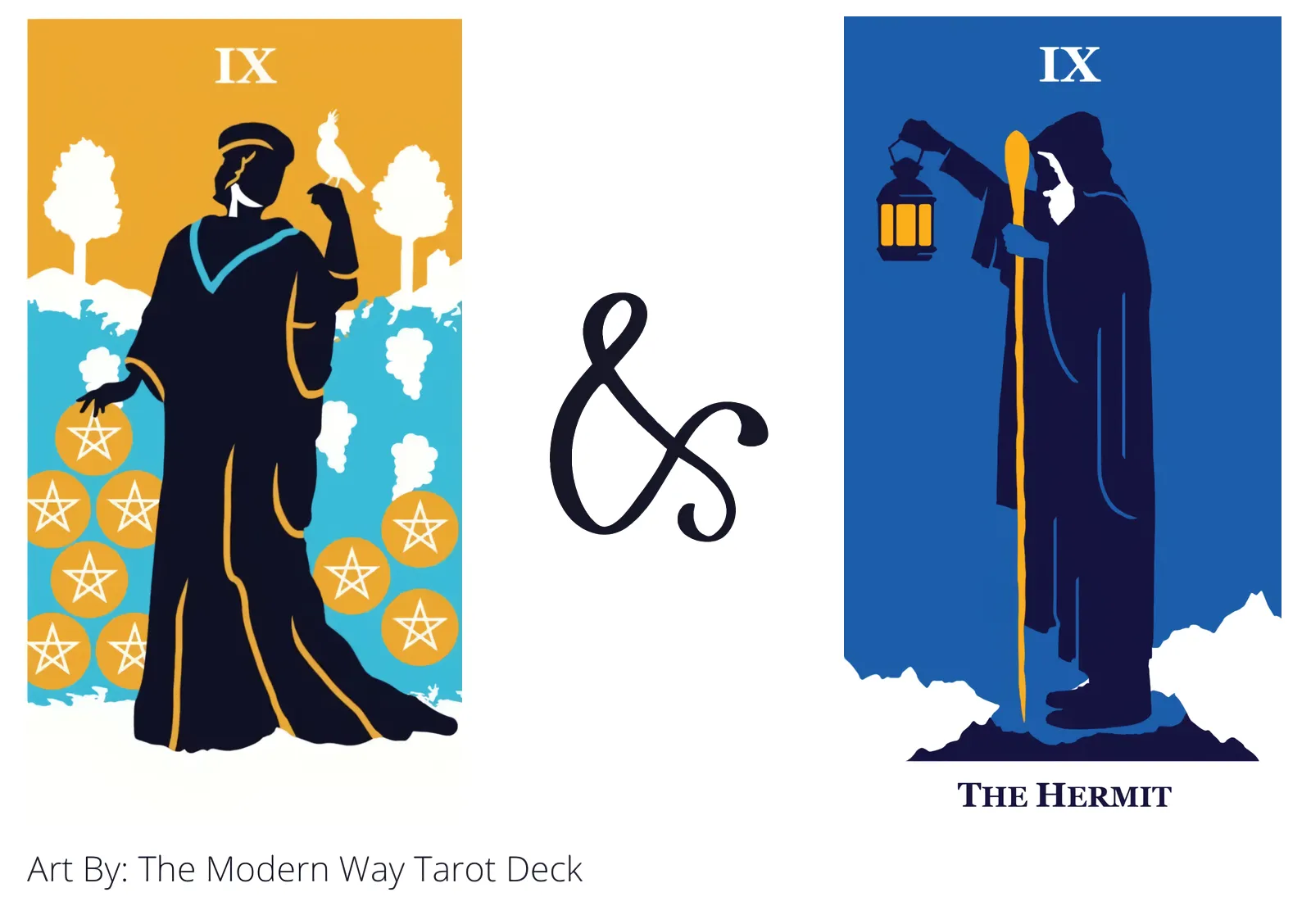 nine of pentacles and the hermit tarot cards together