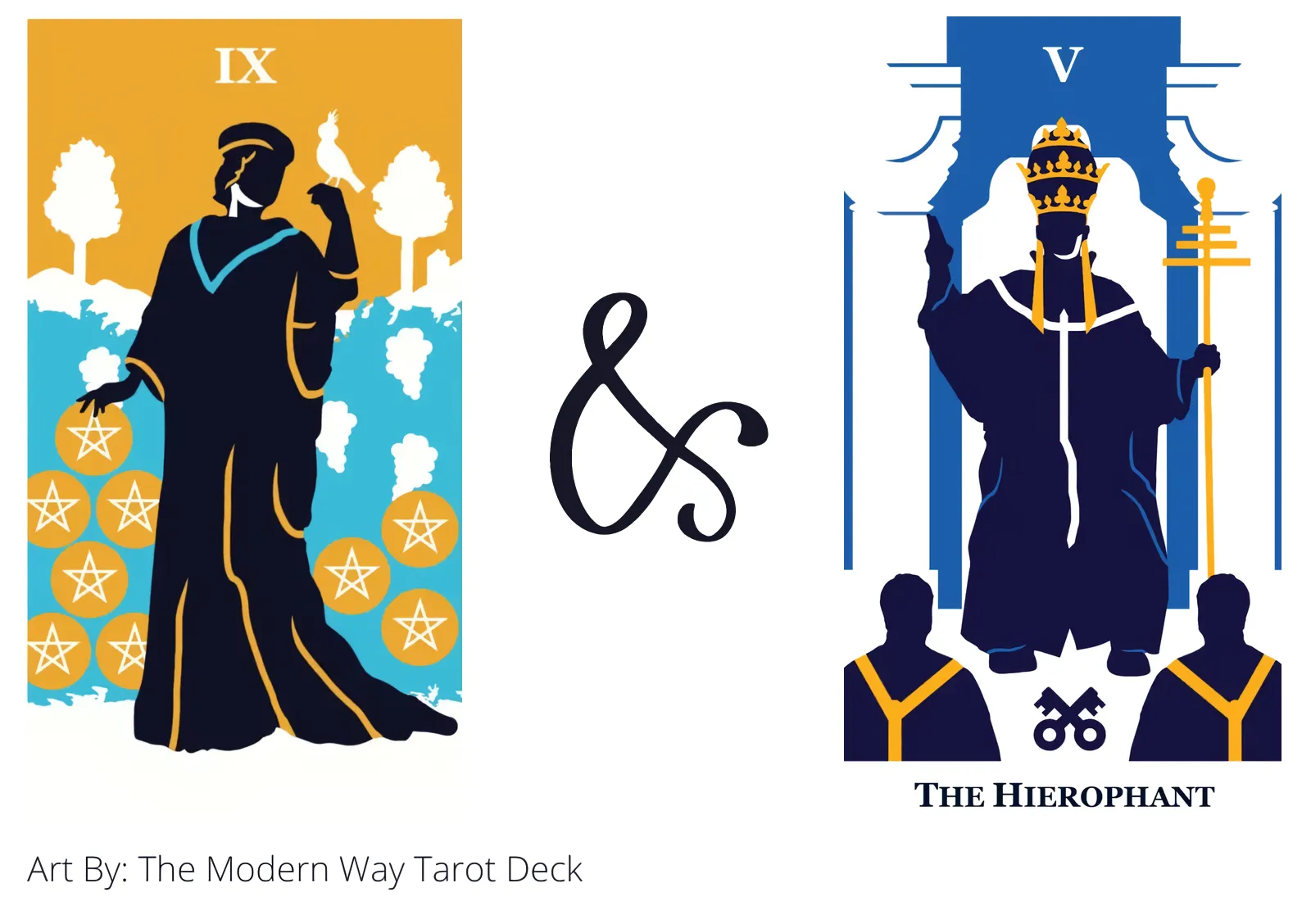 nine of pentacles and the hierophant tarot cards together