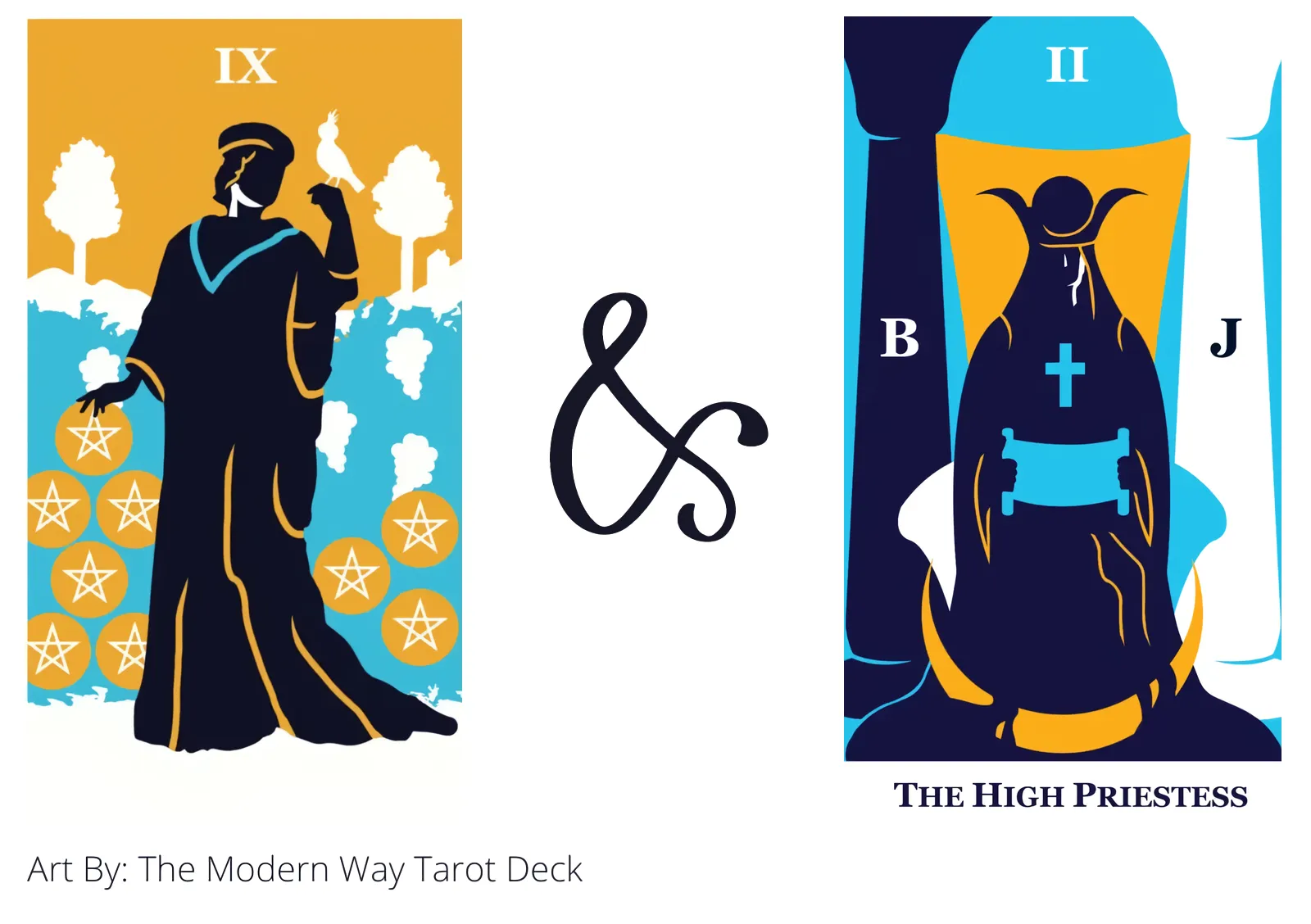 nine of pentacles and the high priestess tarot cards together