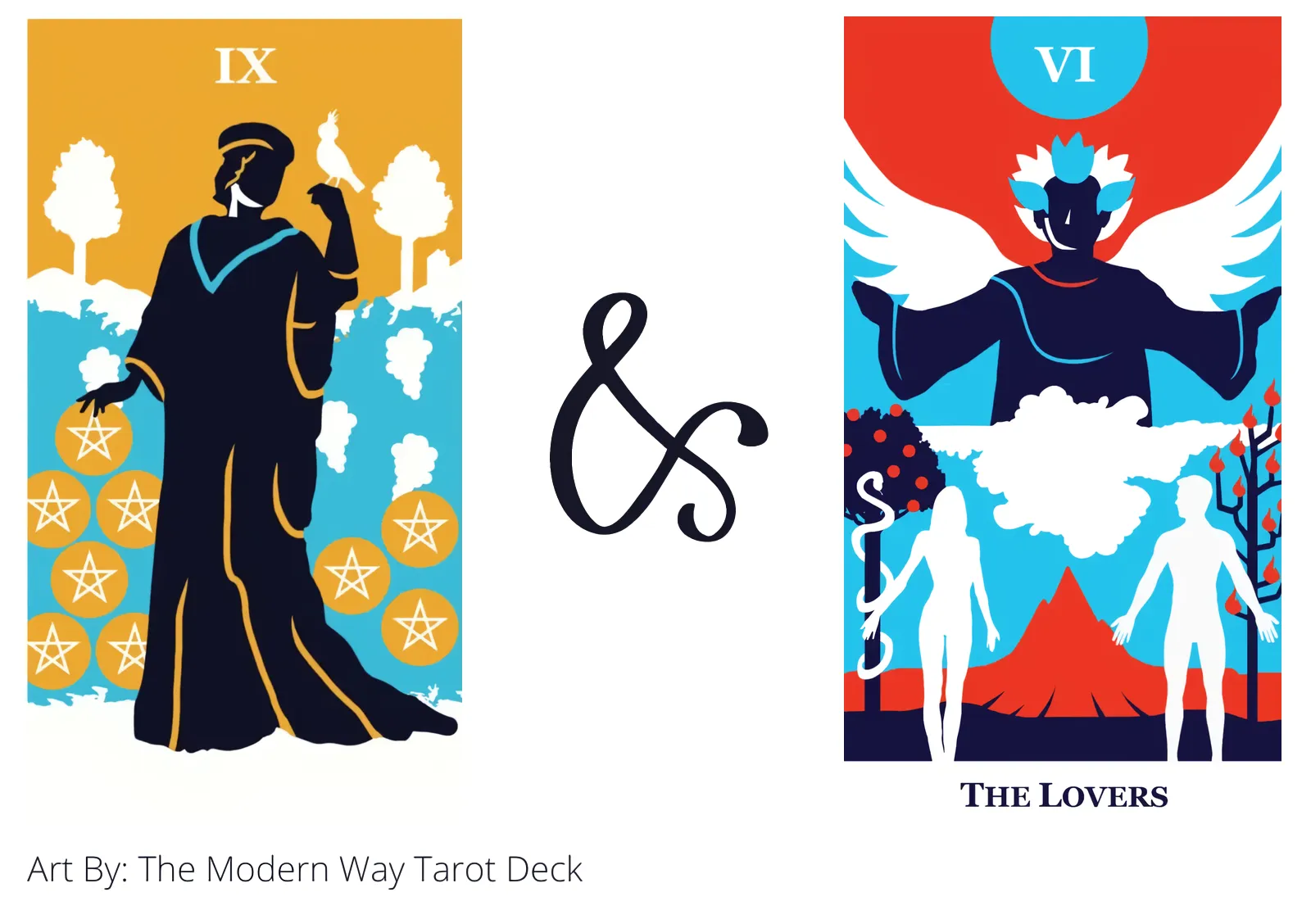 nine of pentacles and the lovers tarot cards together