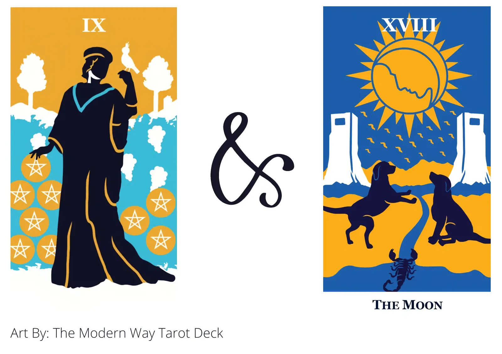 nine of pentacles and the moon tarot cards together