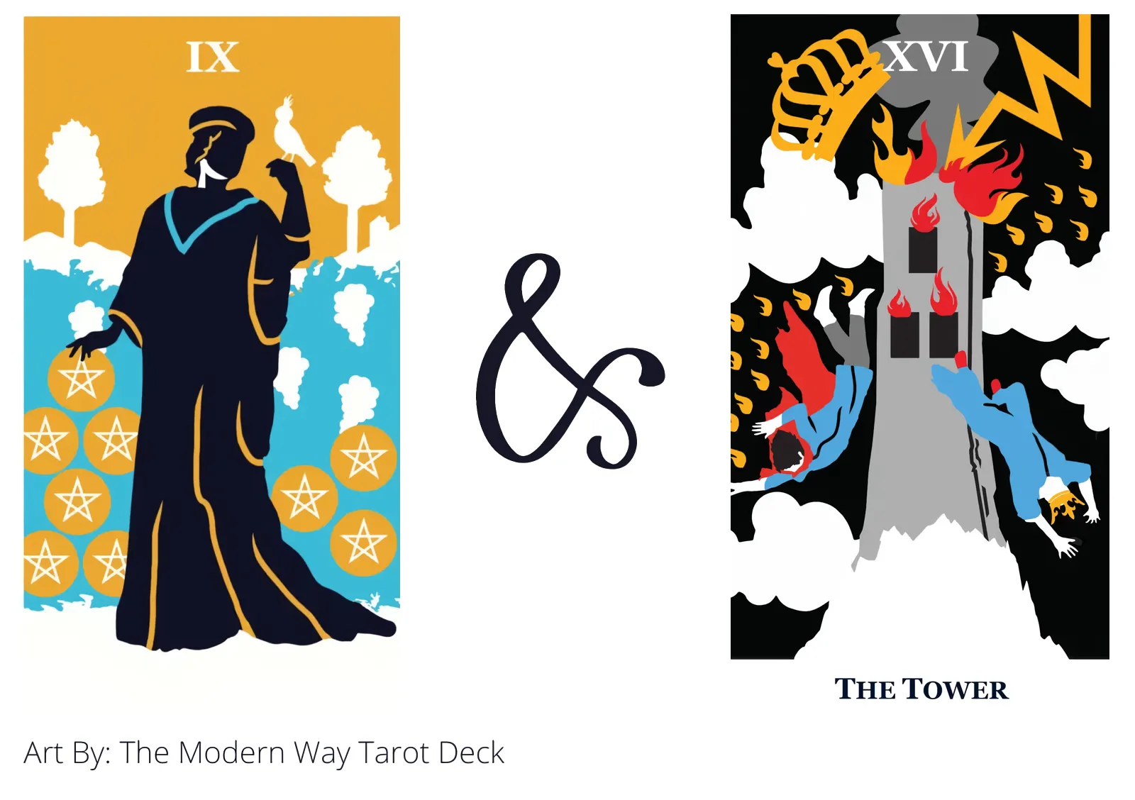 nine of pentacles and the tower tarot cards together