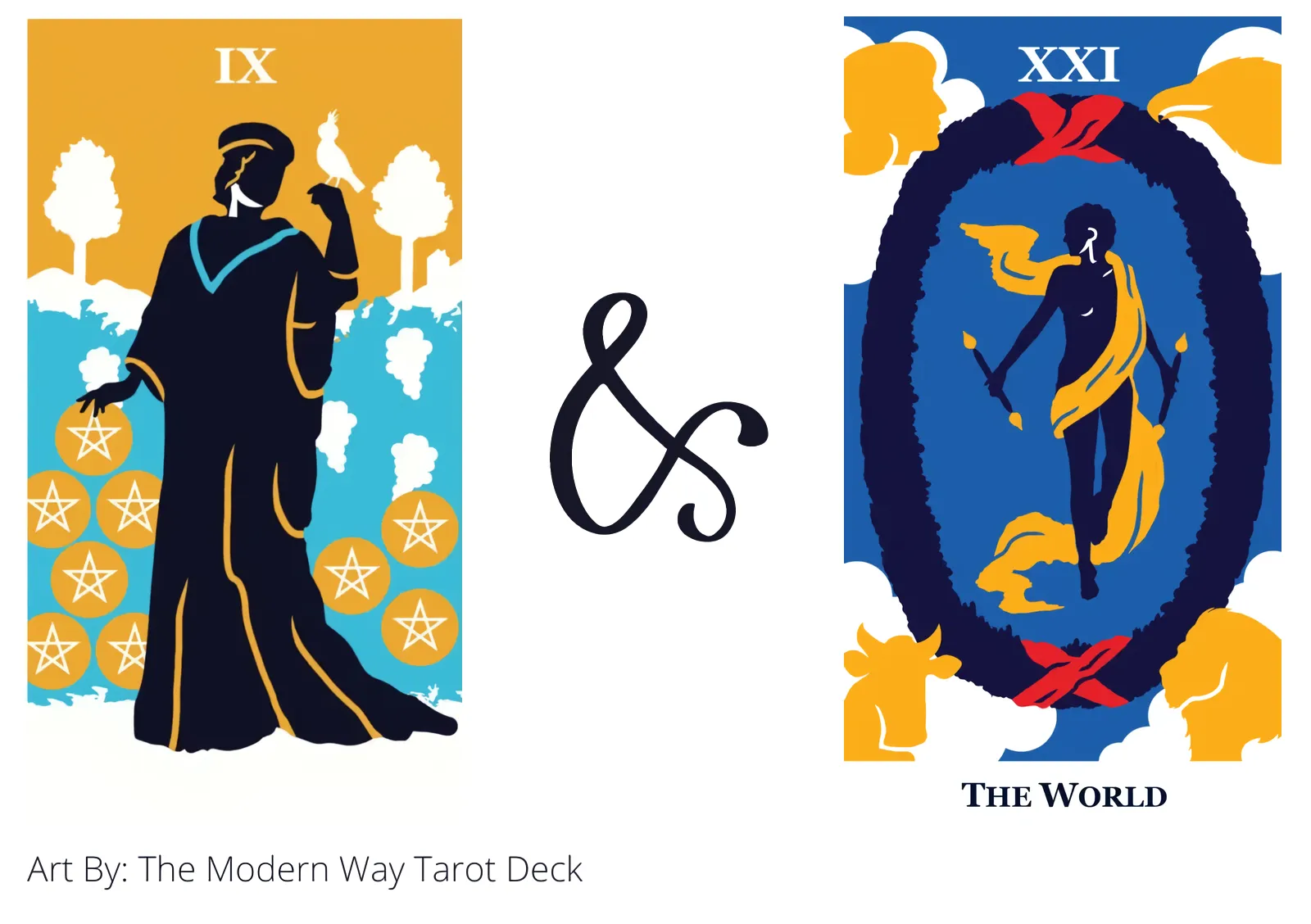 nine of pentacles and the world tarot cards together
