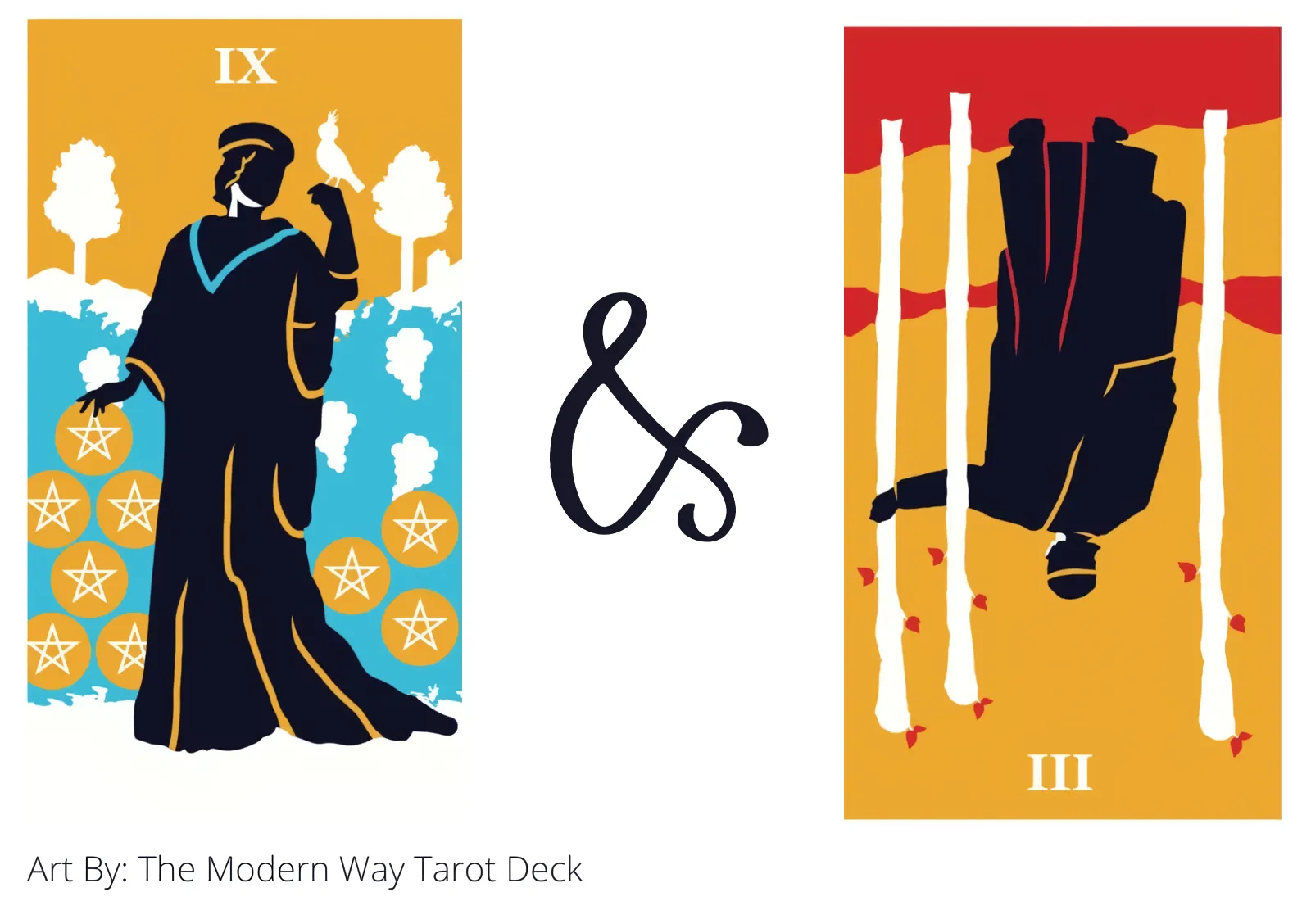 nine of pentacles and three of wands reversed tarot cards together