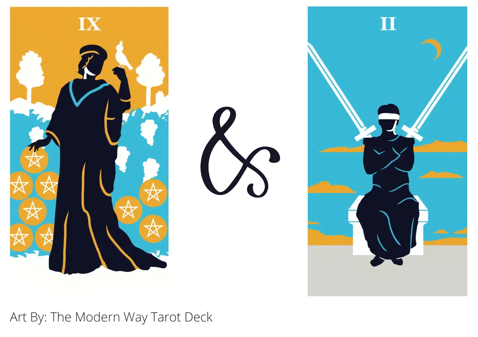 nine of pentacles and two of swords tarot cards together