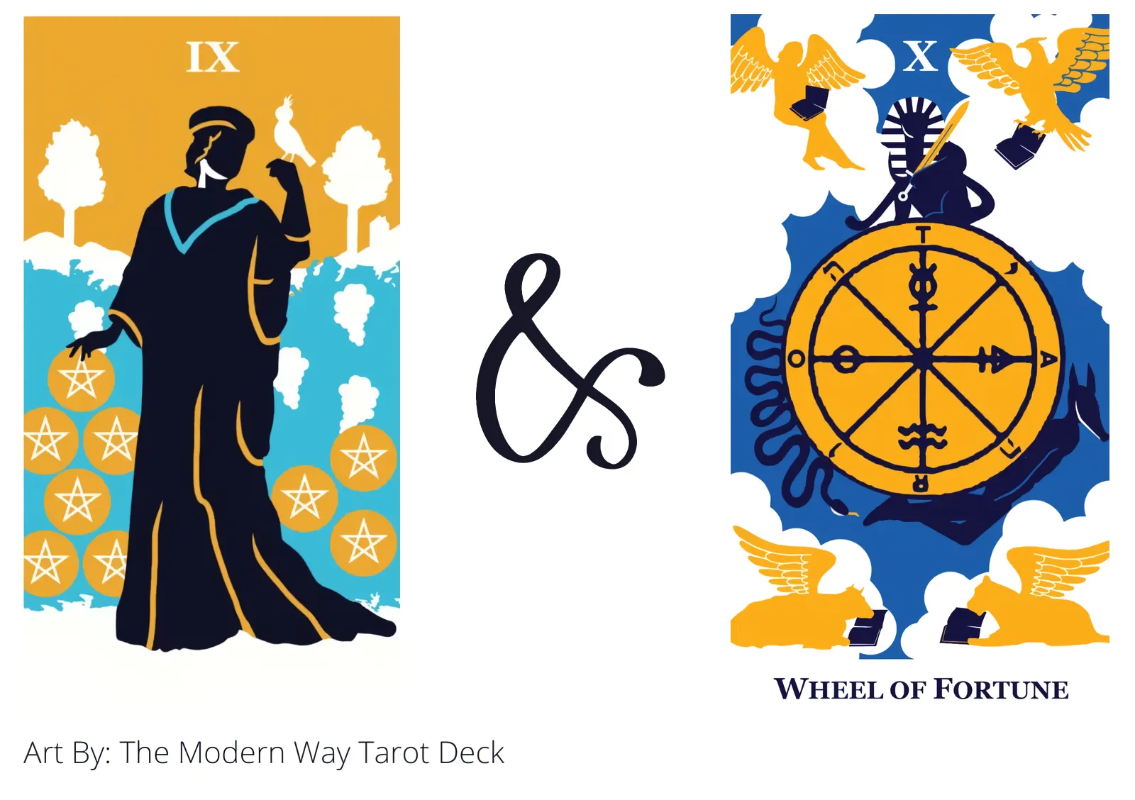 nine of pentacles and wheel of fortune tarot cards together