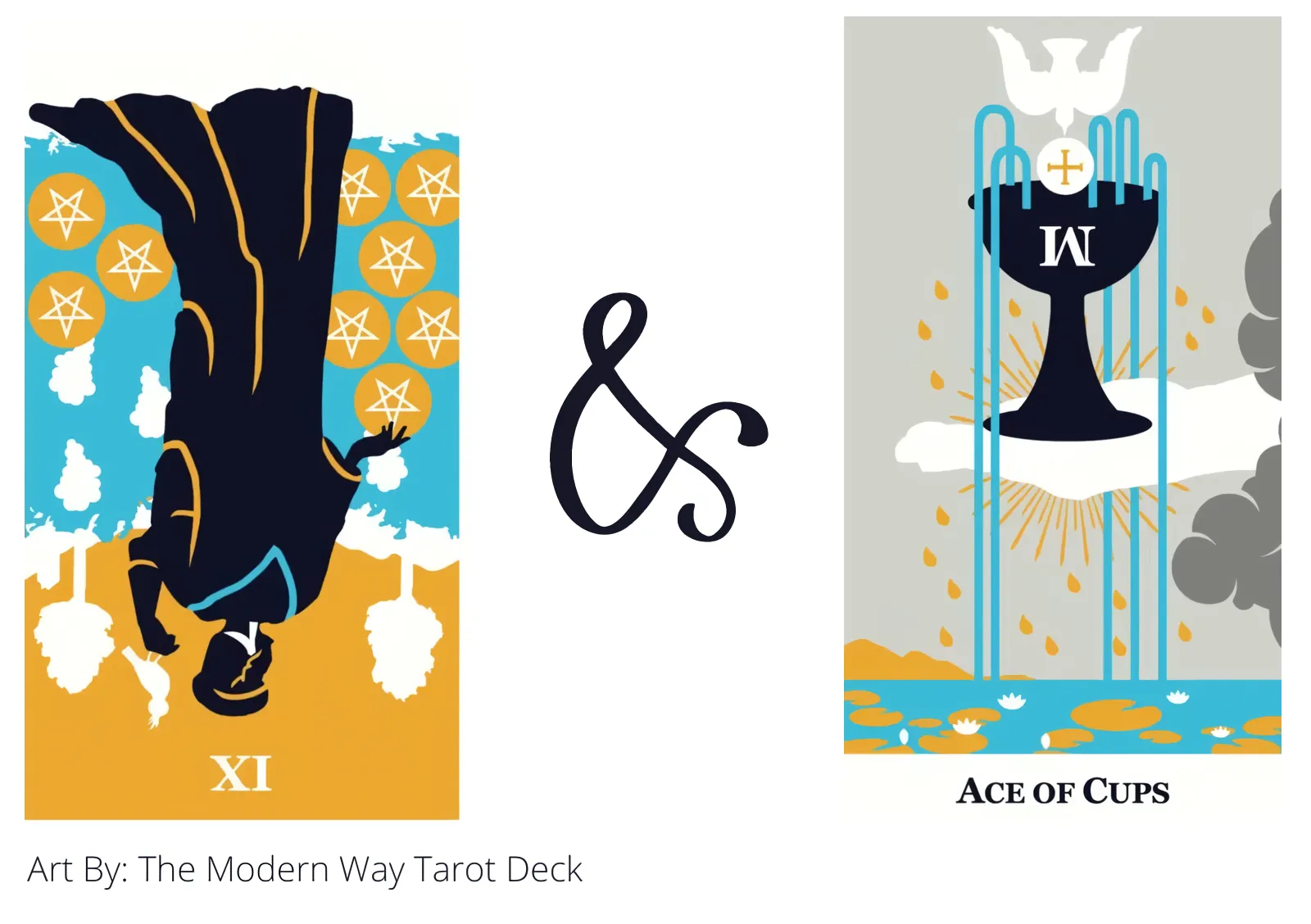 nine of pentacles reversed and ace of cups tarot cards together