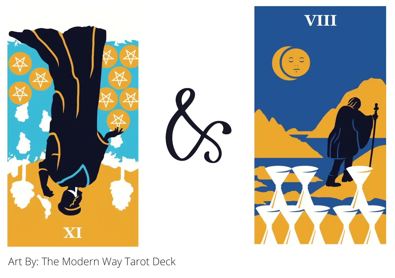 nine of pentacles reversed and eight of cups tarot cards together