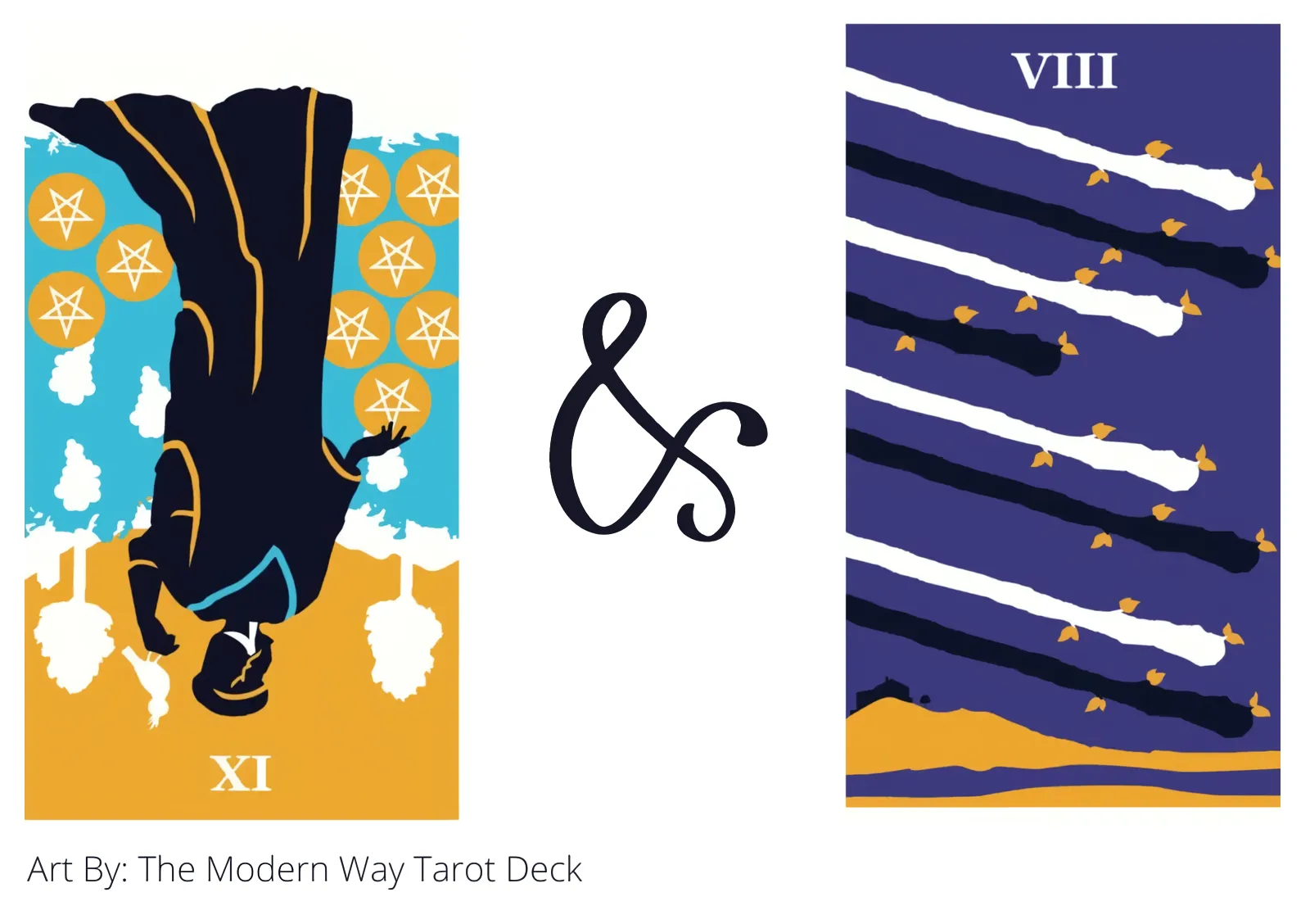 nine of pentacles reversed and eight of wands tarot cards together