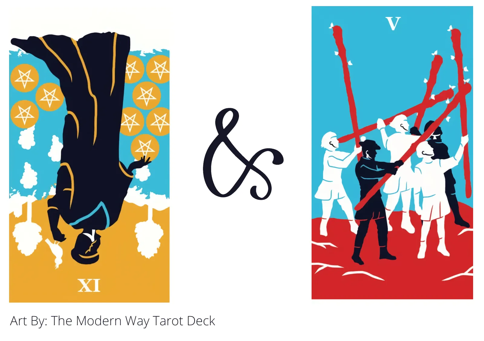 nine of pentacles reversed and five of wands tarot cards together