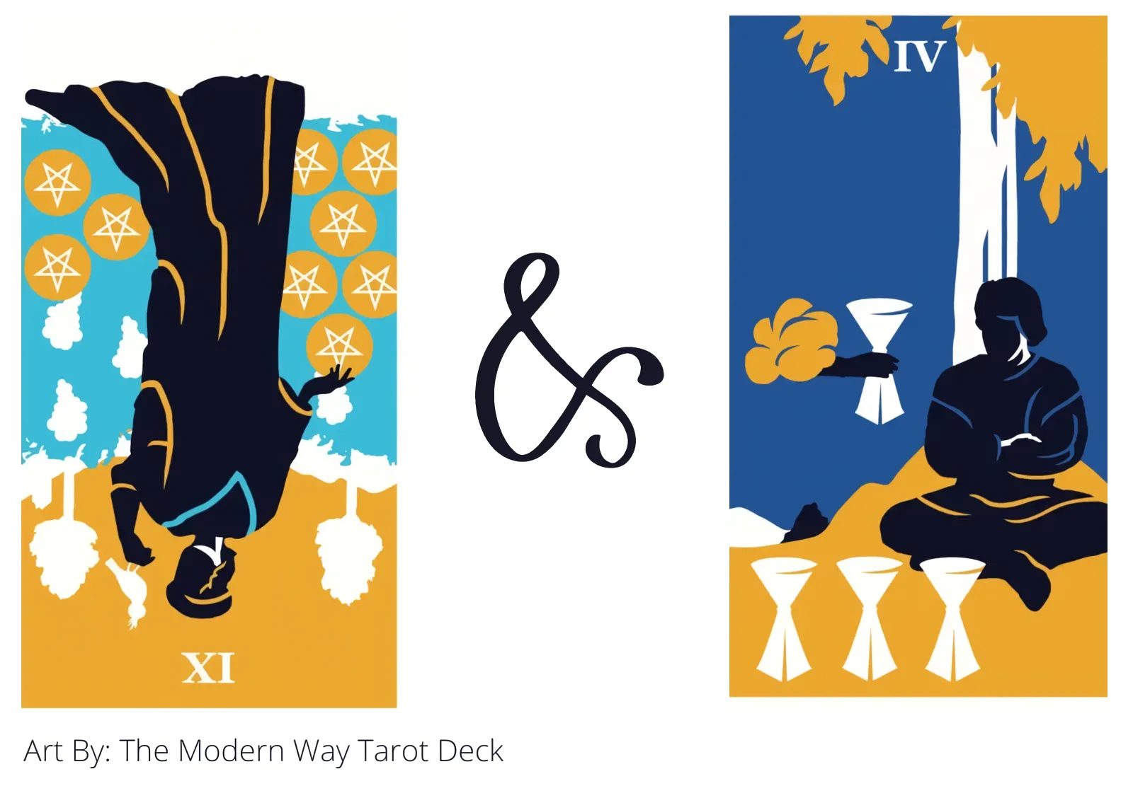 nine of pentacles reversed and four of cups tarot cards together