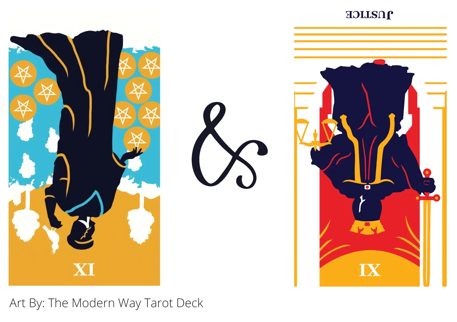 nine of pentacles reversed and justice reversed tarot cards together