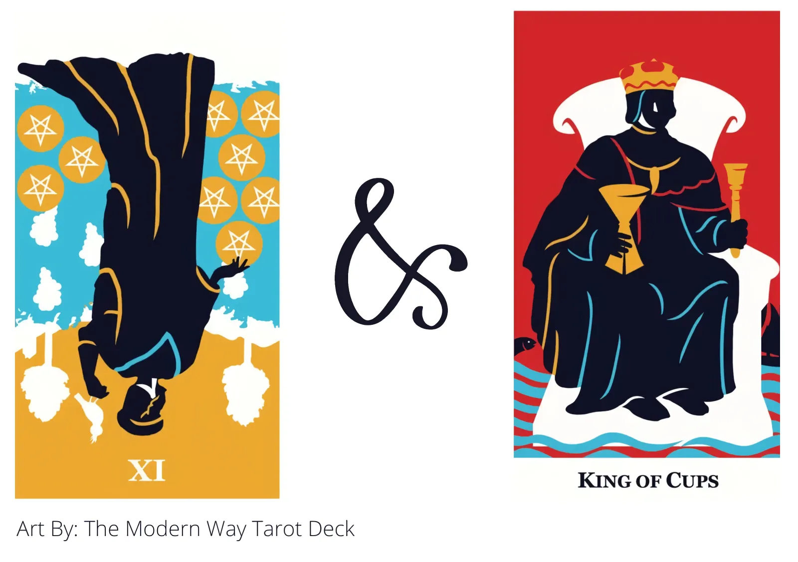 nine of pentacles reversed and king of cups tarot cards together