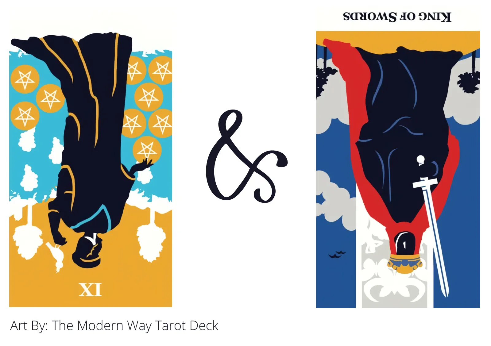 nine of pentacles reversed and king of swords reversed tarot cards together