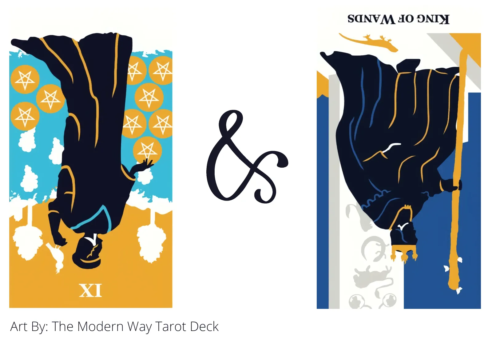 nine of pentacles reversed and king of wands reversed tarot cards together