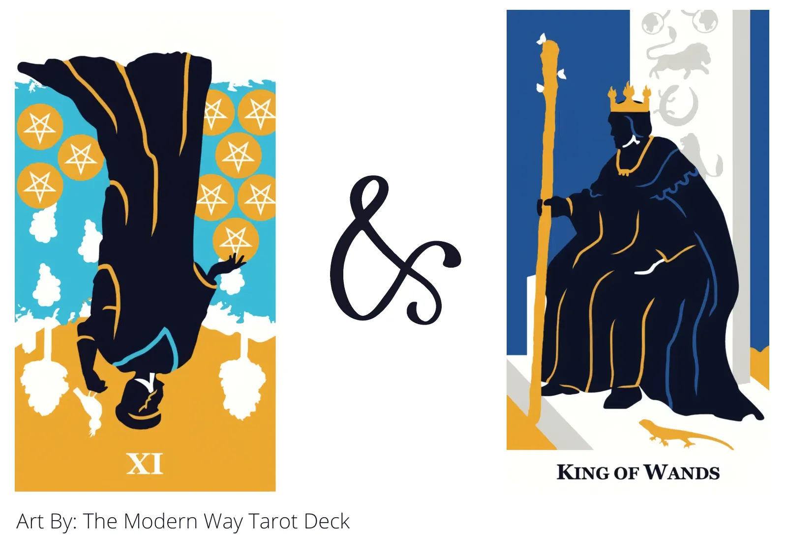 nine of pentacles reversed and king of wands tarot cards together
