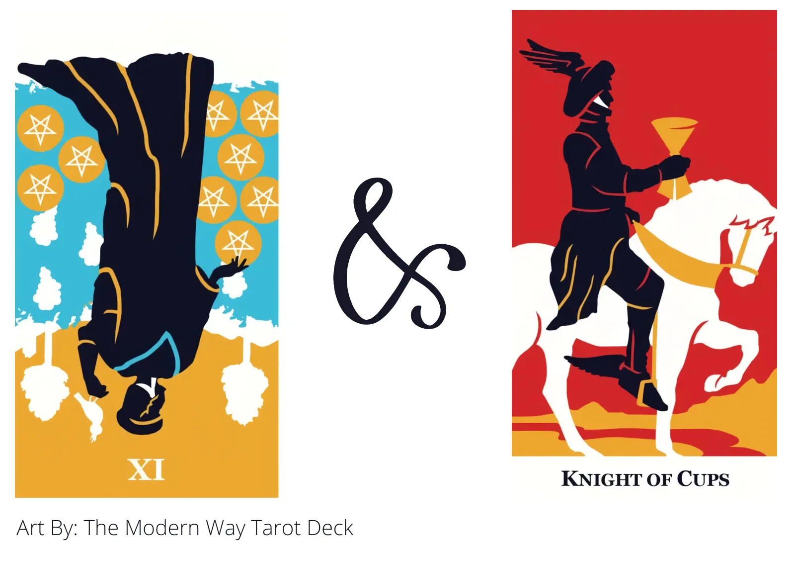 nine of pentacles reversed and knight of cups tarot cards together