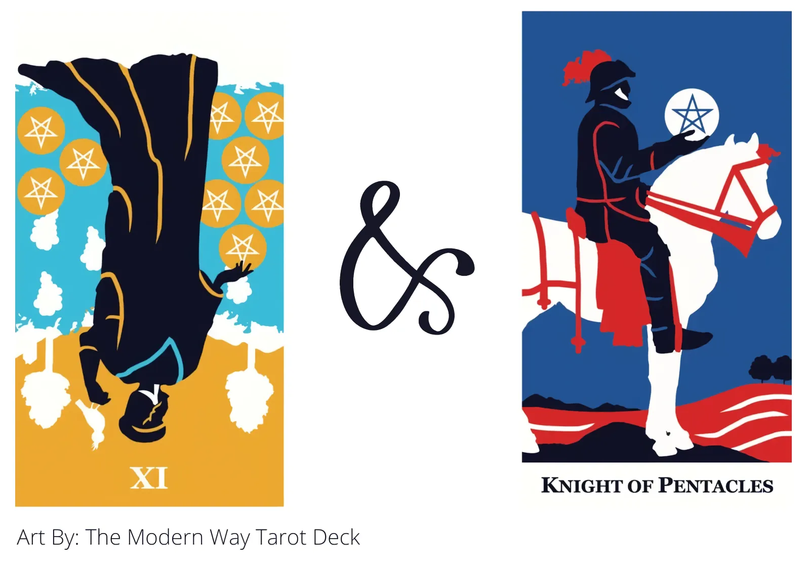 nine of pentacles reversed and knight of pentacles tarot cards together