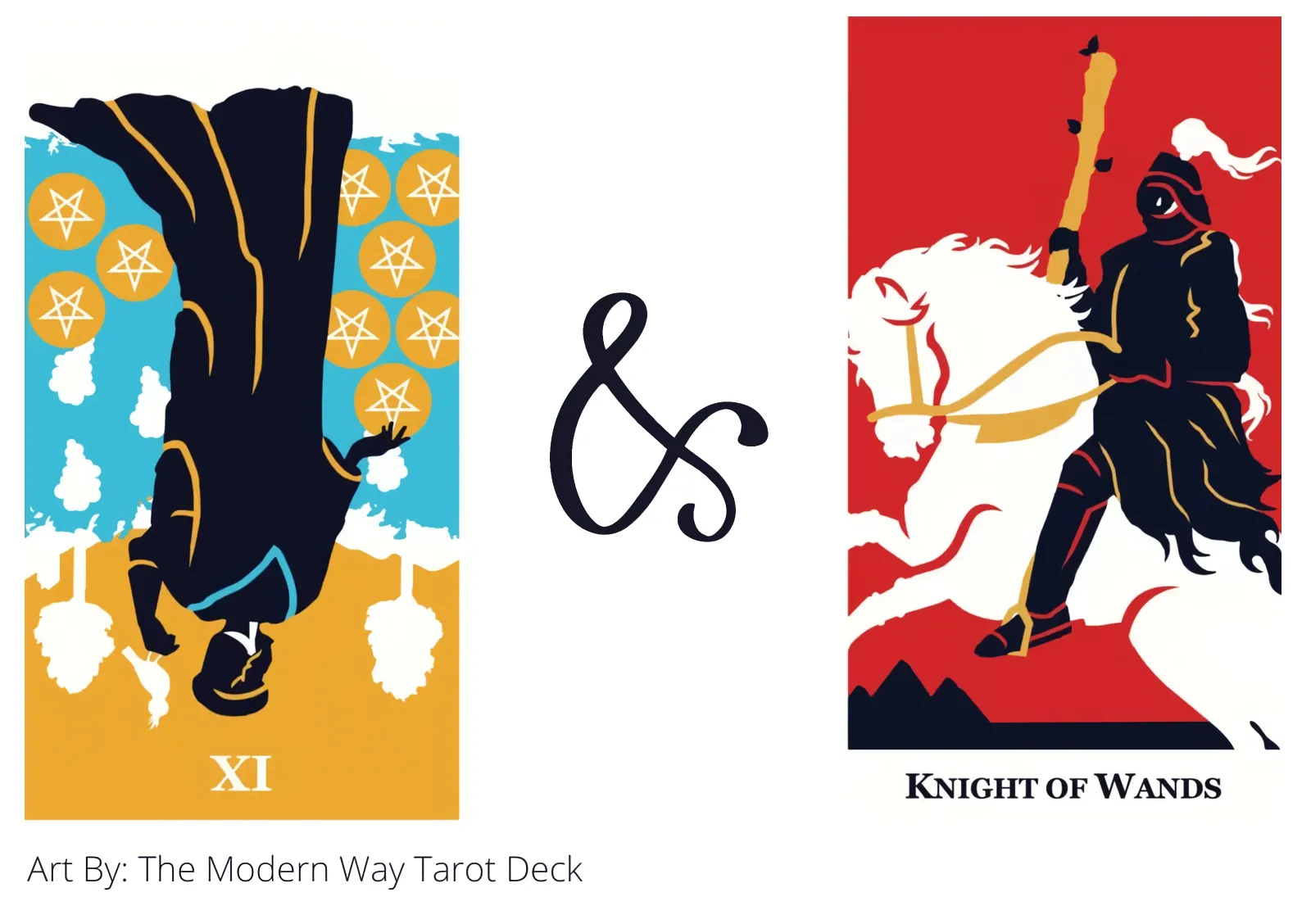 nine of pentacles reversed and knight of wands tarot cards together