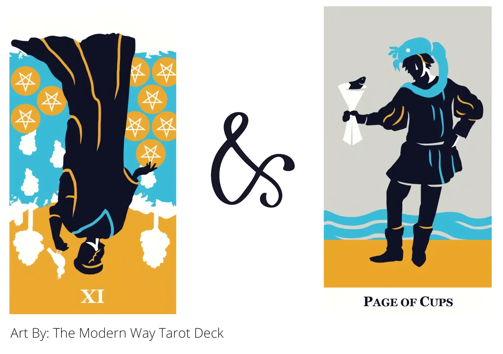 nine of pentacles reversed and page of cups tarot cards together