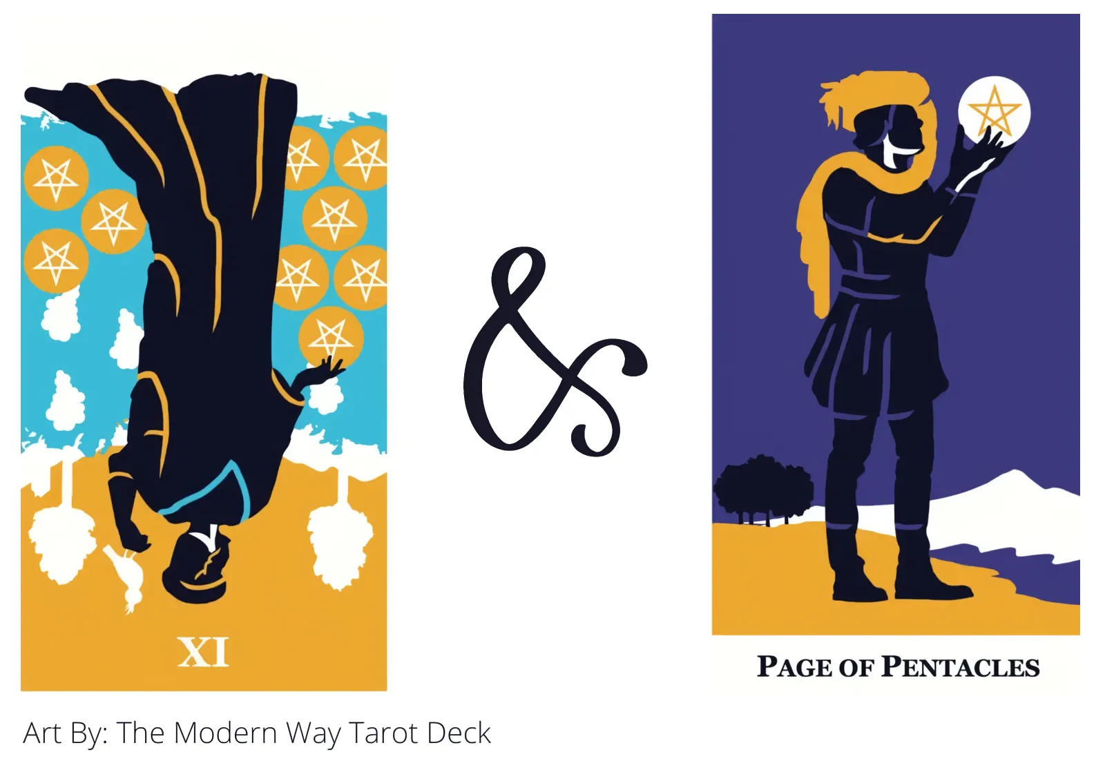 nine of pentacles reversed and page of pentacles tarot cards together