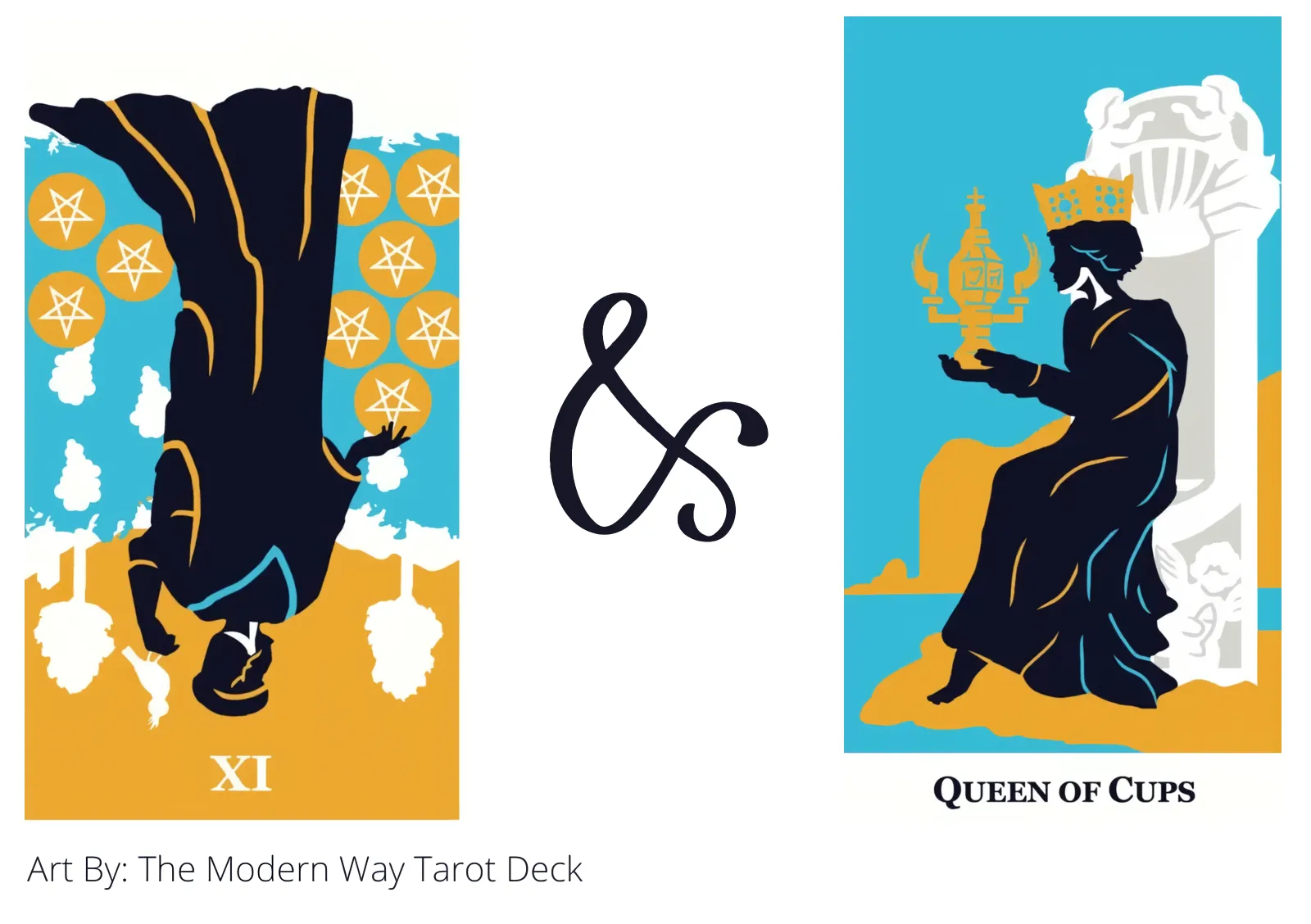 nine of pentacles reversed and queen of cups tarot cards together
