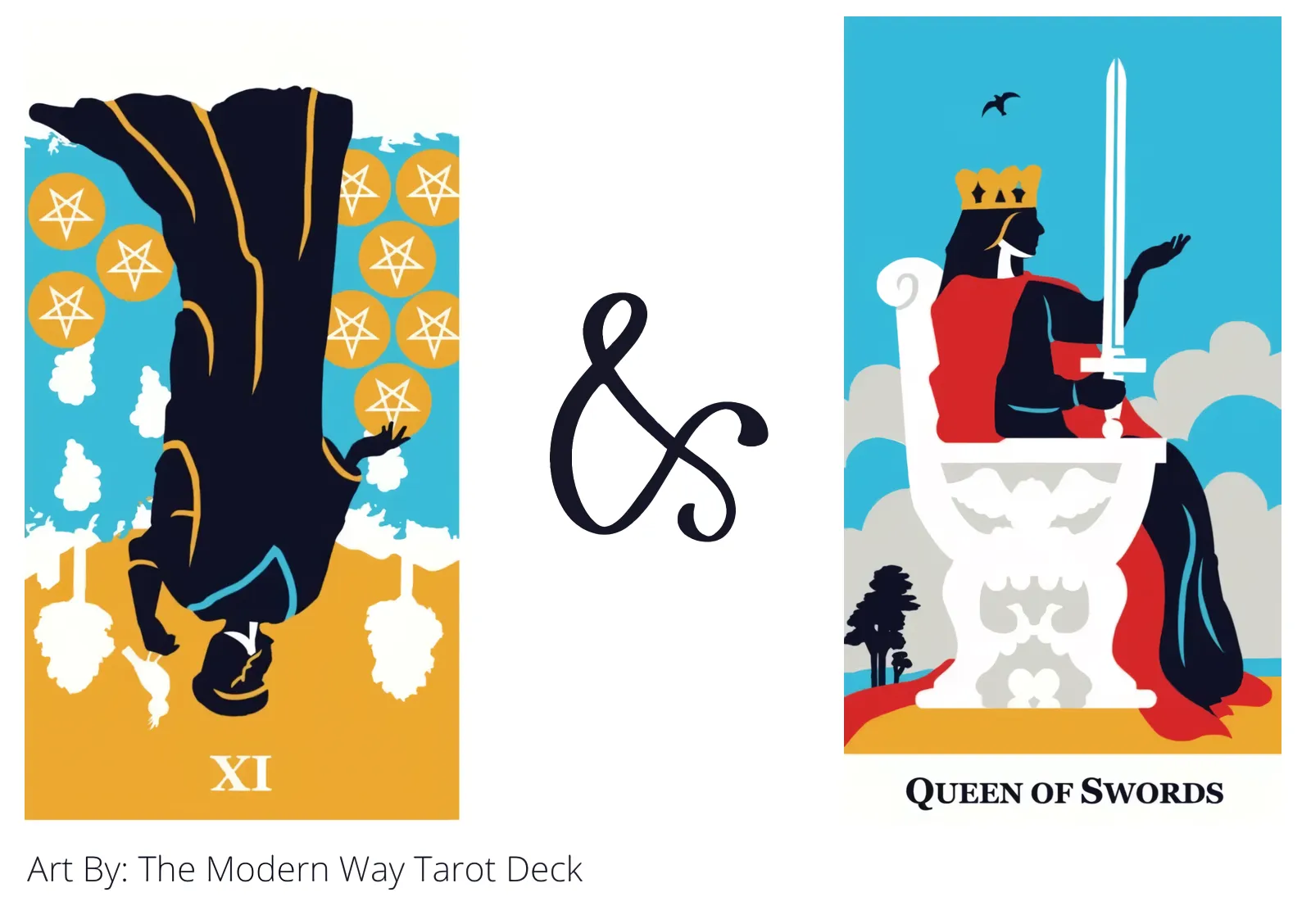 nine of pentacles reversed and queen of swords tarot cards together