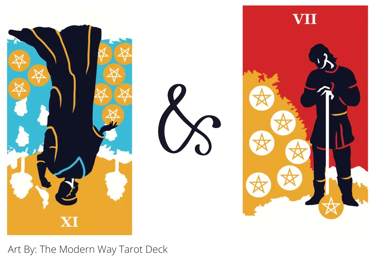 nine of pentacles reversed and seven of pentacles tarot cards together