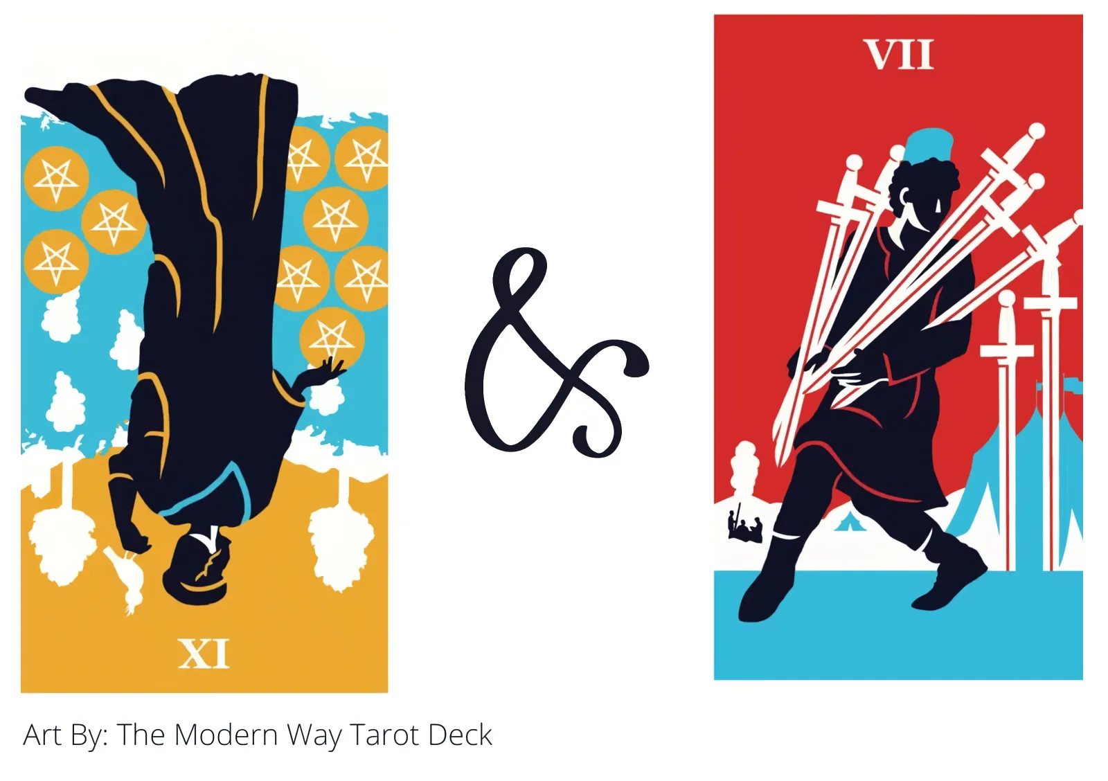 nine of pentacles reversed and seven of swords tarot cards together