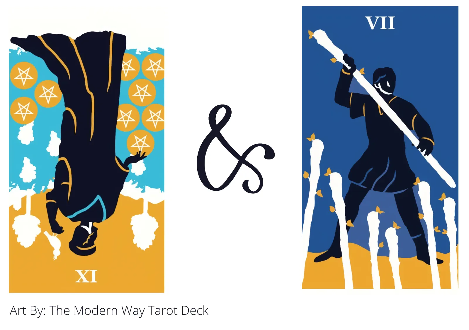 nine of pentacles reversed and seven of wands tarot cards together