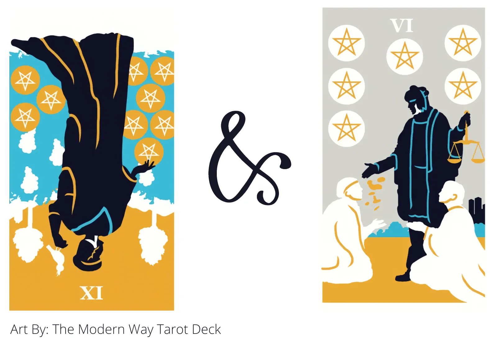 nine of pentacles reversed and six of pentacles tarot cards together