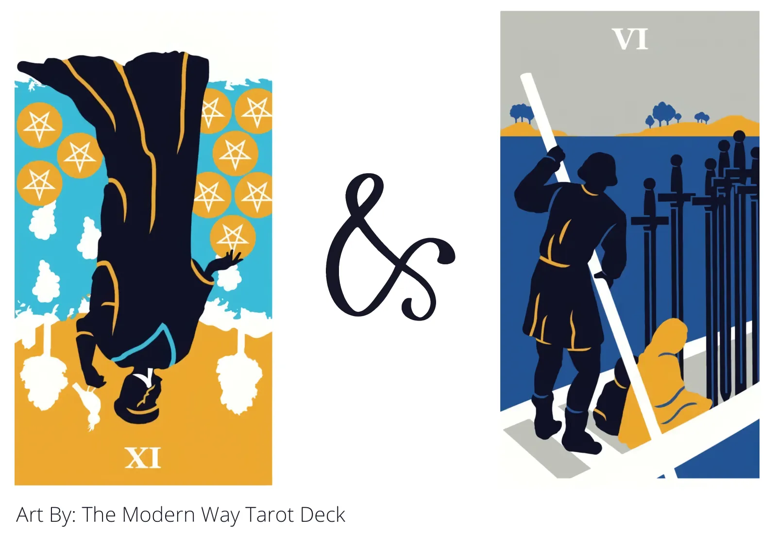 nine of pentacles reversed and six of swords tarot cards together