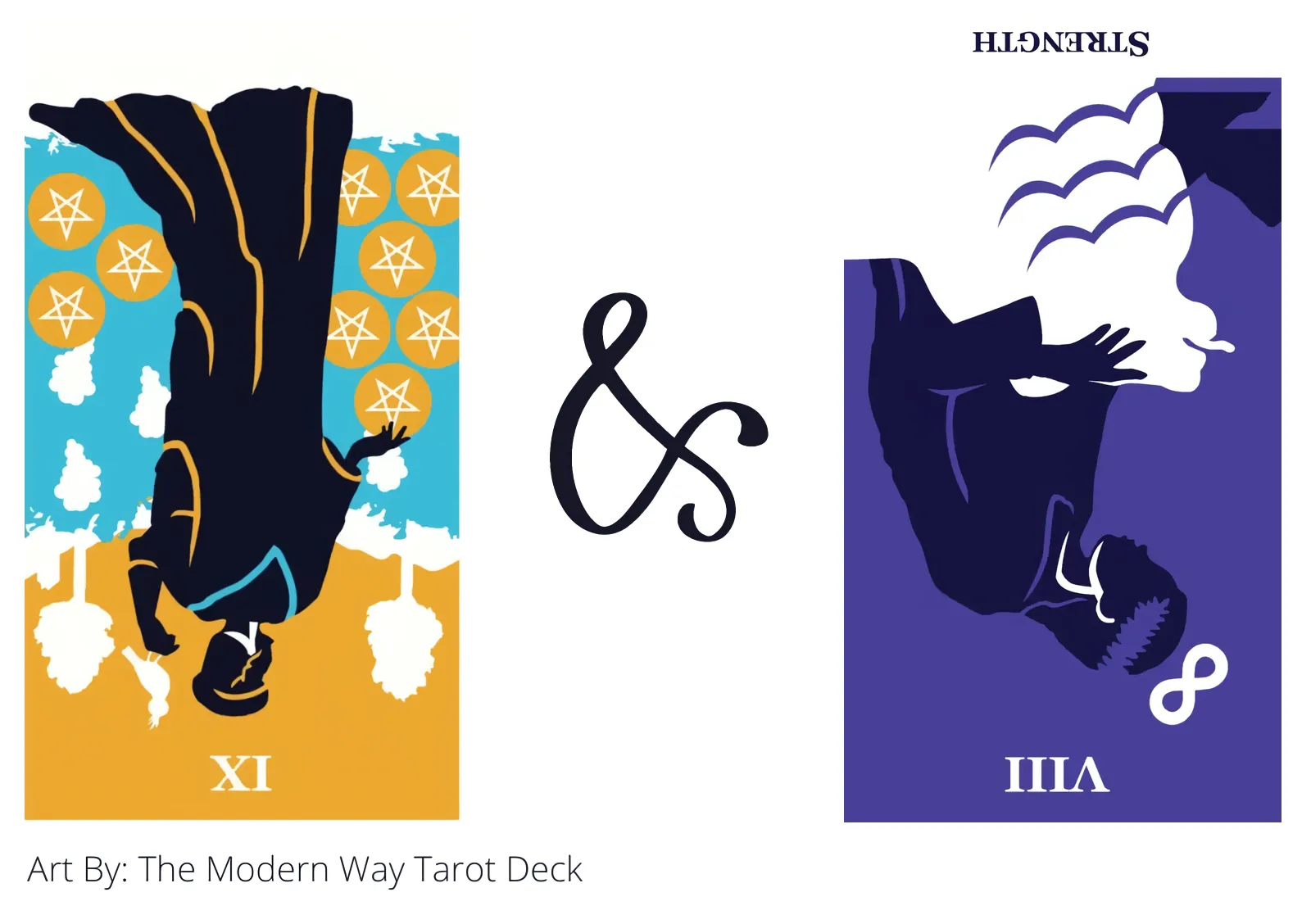 nine of pentacles reversed and strength reversed tarot cards together