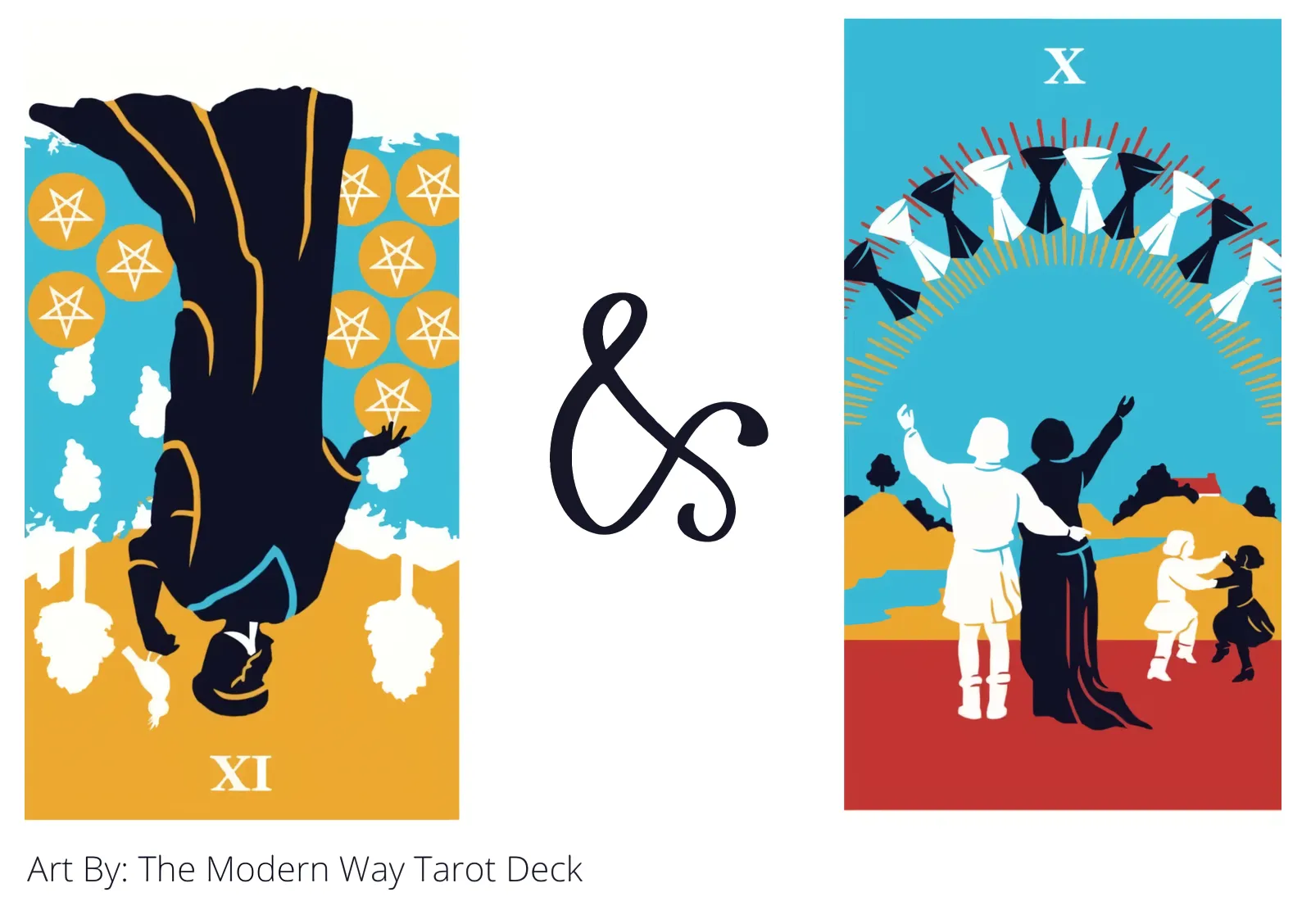 nine of pentacles reversed and ten of cups tarot cards together