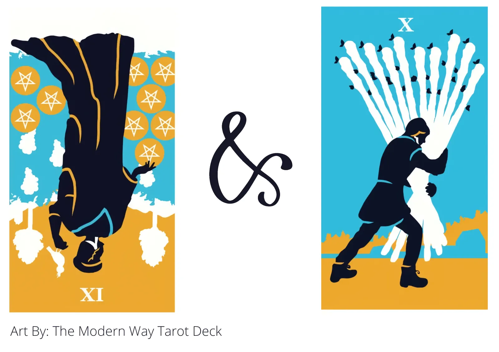 nine of pentacles reversed and ten of wands tarot cards together