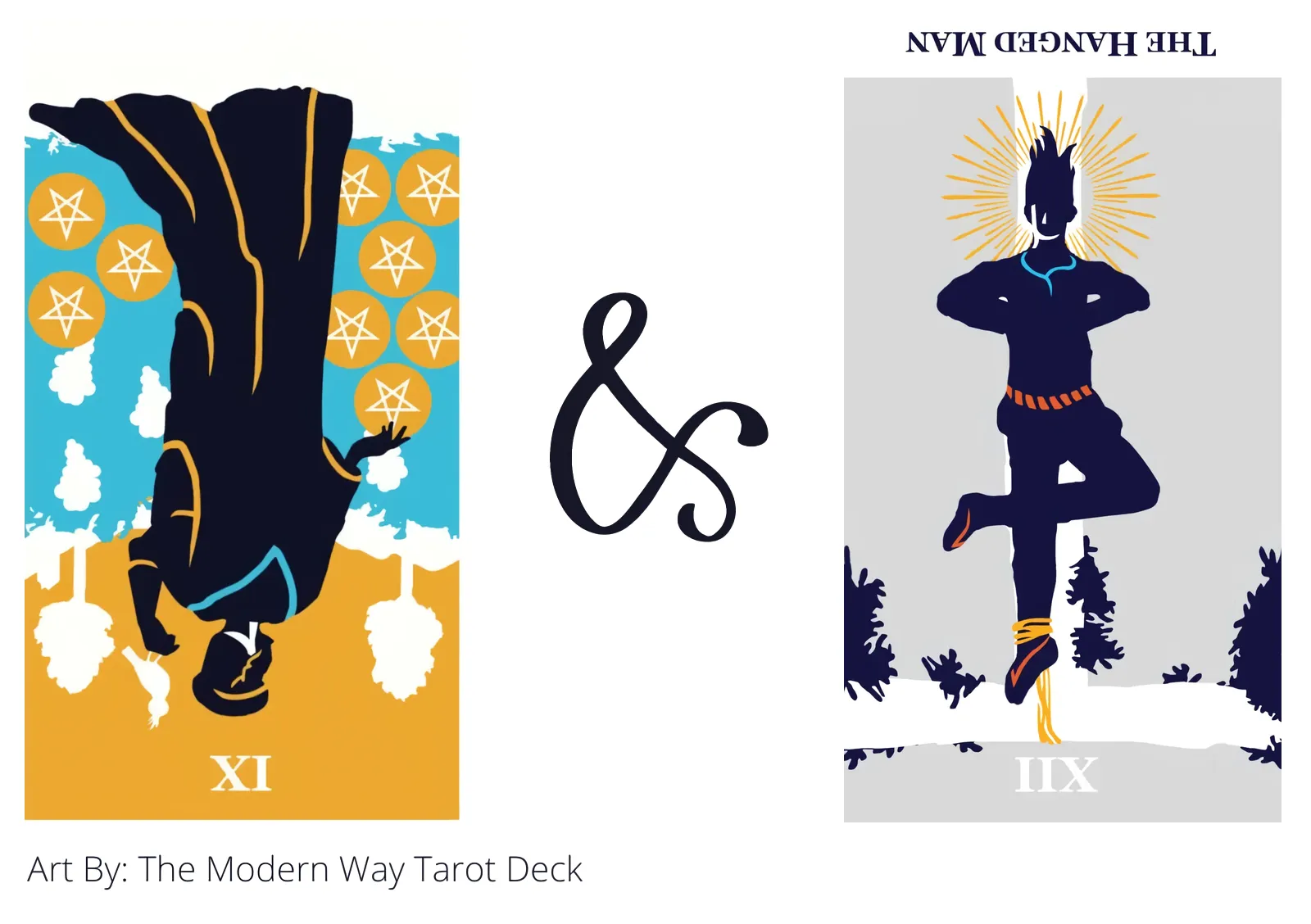 nine of pentacles reversed and the hanged man reversed tarot cards together