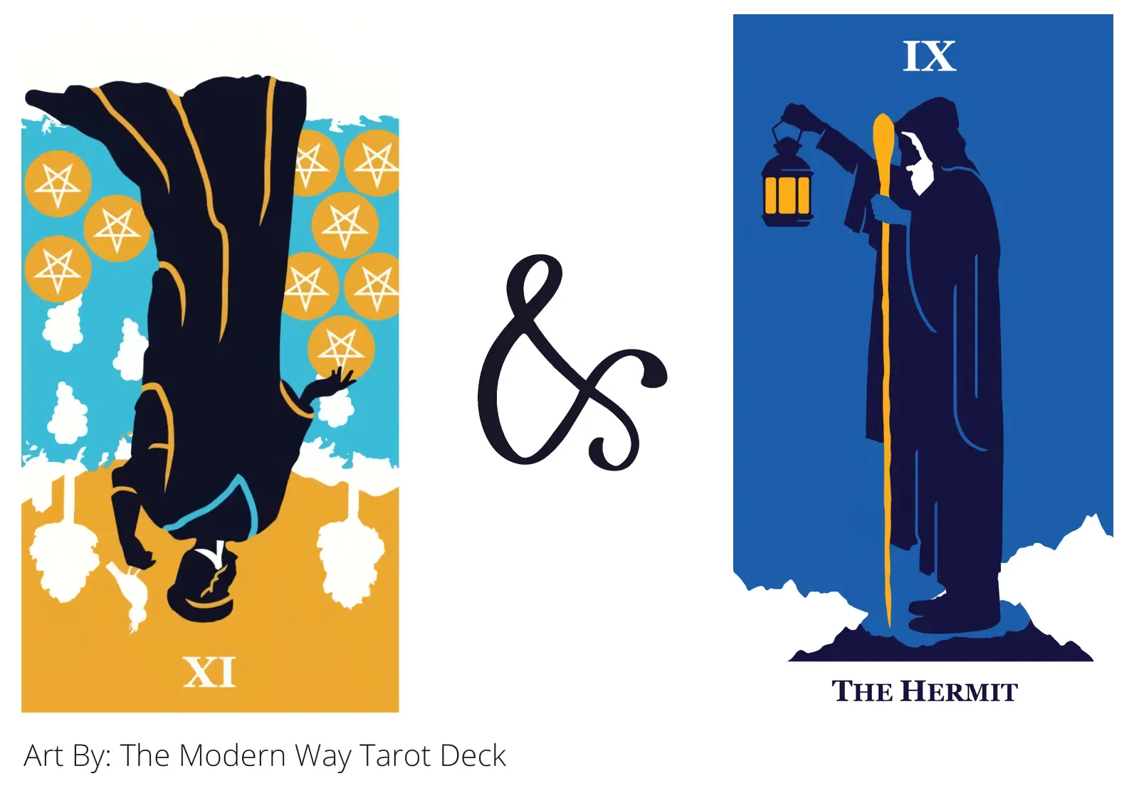 nine of pentacles reversed and the hermit tarot cards together