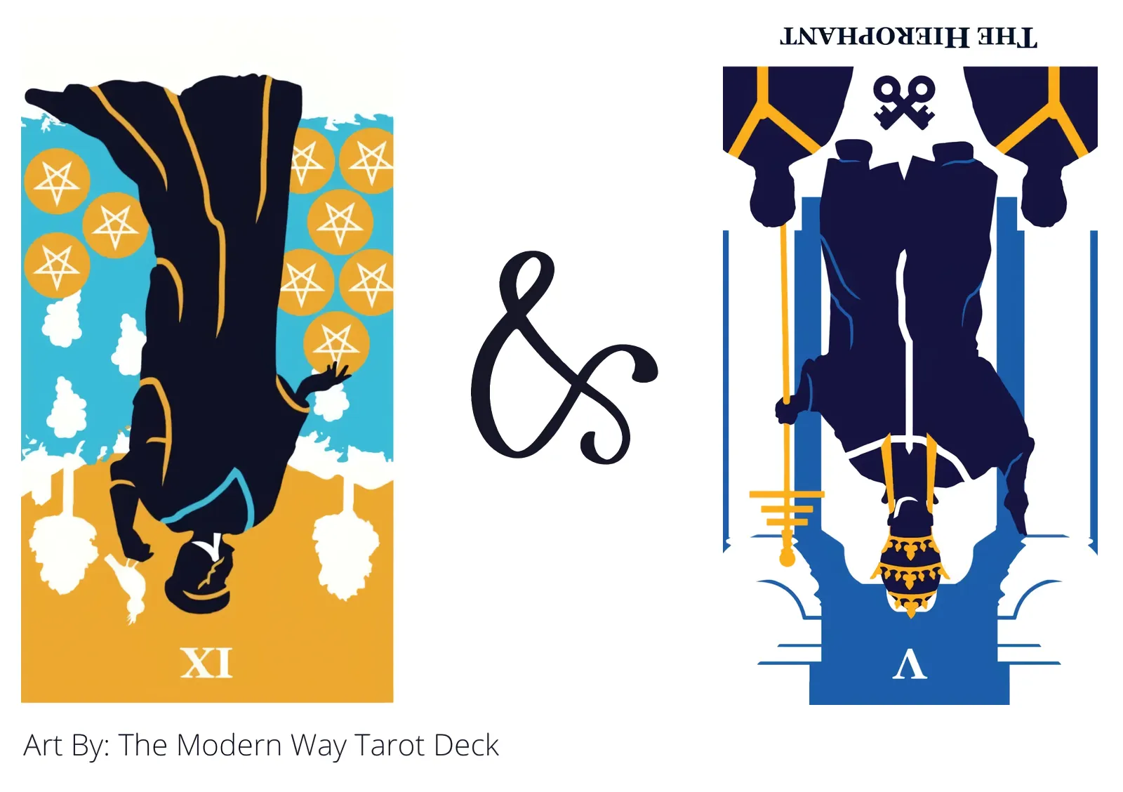 nine of pentacles reversed and the hierophant reversed tarot cards together