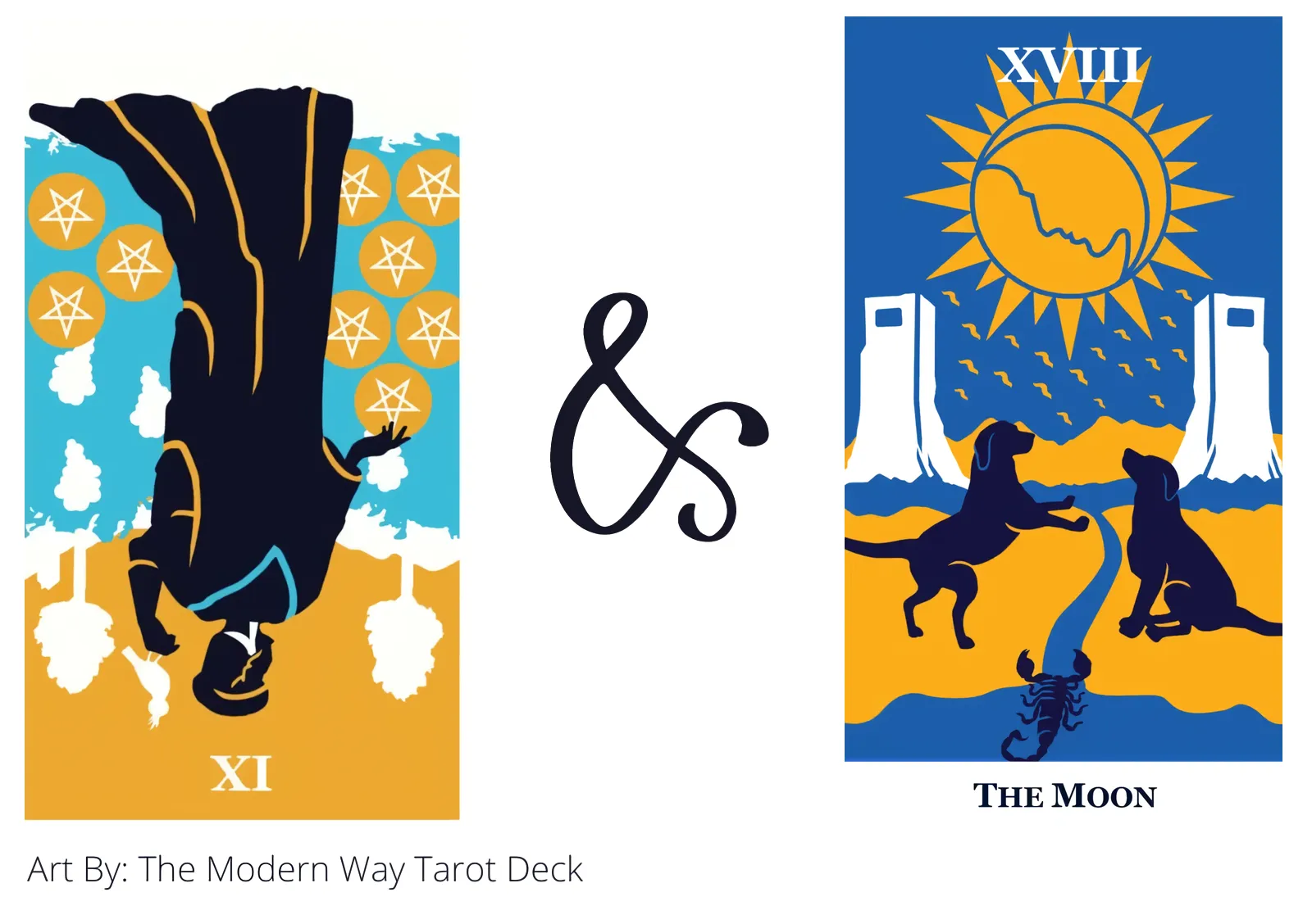 nine of pentacles reversed and the moon tarot cards together